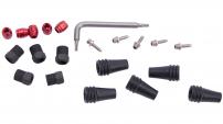 DISC BRAKE HOSE FITTING KIT - SHORT NUT (INCLUDES 5 THREADED HOSE BARBS,5 COMPRESSION NUTS, 5 RED COMP OLIVES, 1 T8 TORX) - RED/FORCE AXS 2-PIECE