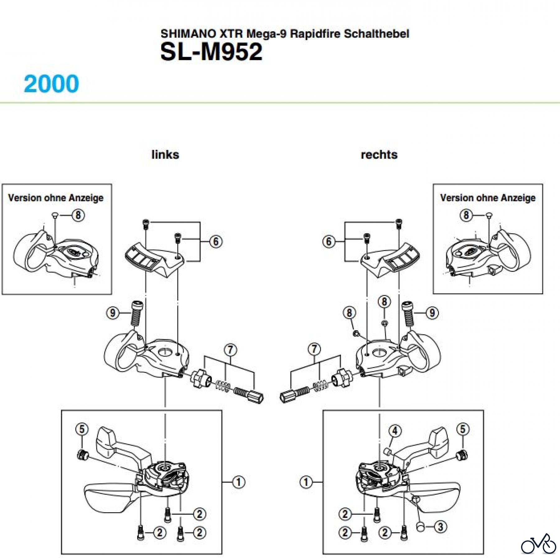  Shimano SL Shift Lever - Schalthebel SL-M952, 2002 SHIMANO XTR Mega-9 Rapidfire Schalthebel