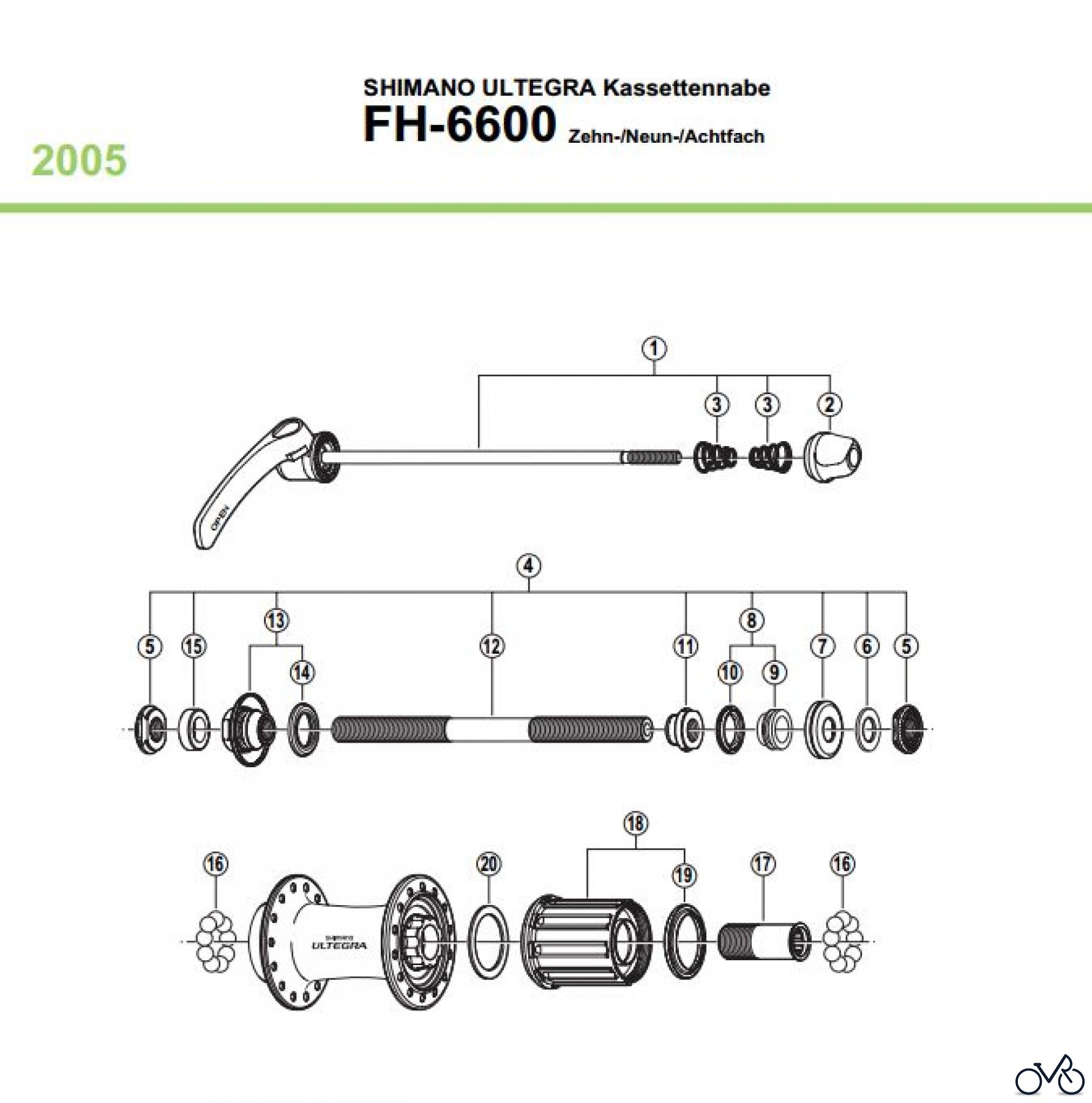  Shimano FH Free Hub - Freilaufnabe FH-6600 SHIMANO ULTEGRA Kassettennabe Zehn-/Neun-/Achtfach