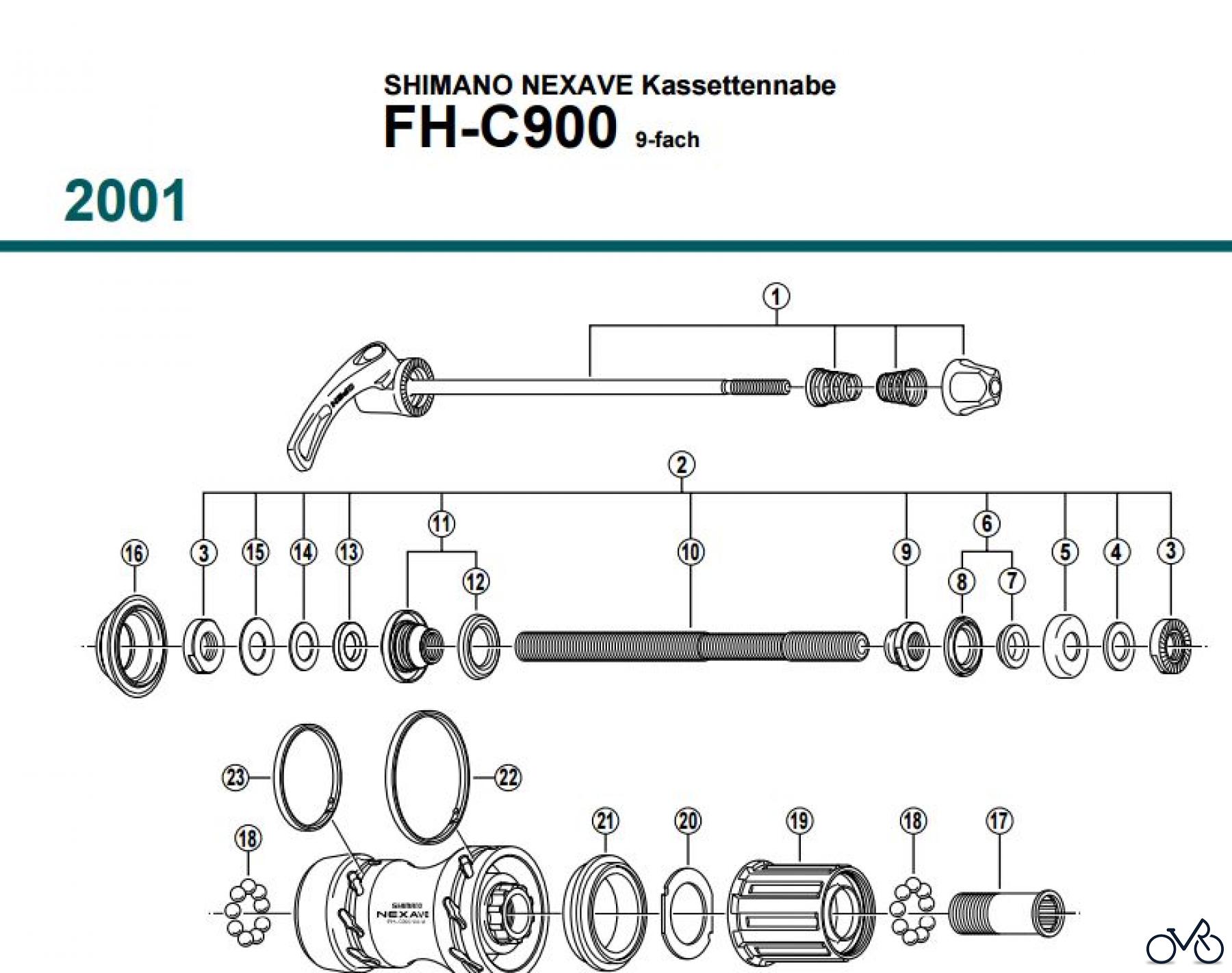 Shimano FH Free Hub - Freilaufnabe FH-C900, 2001 SHIMANO NEXAVE Kassettennabe 9-fach