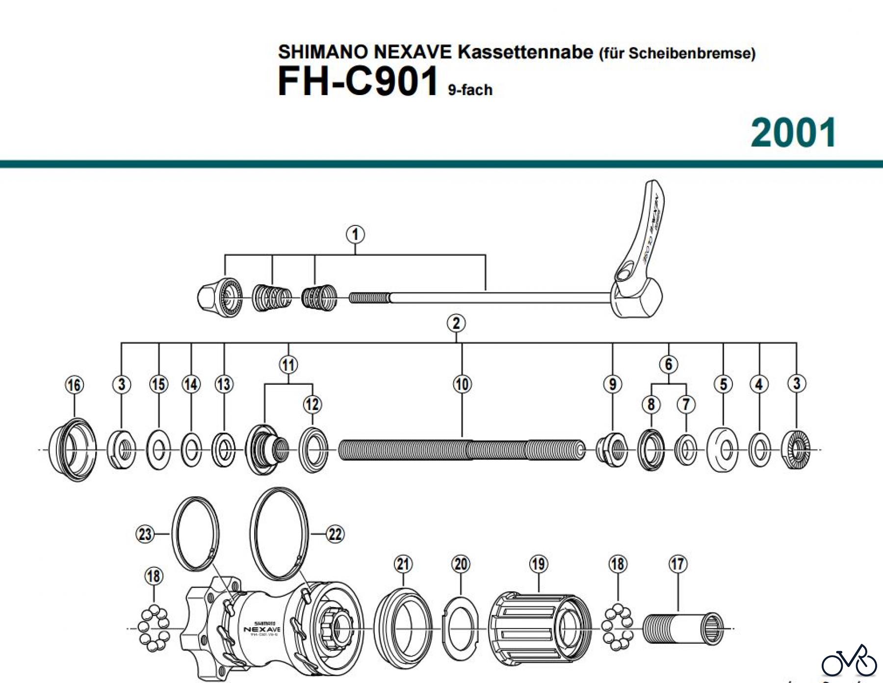  Shimano FH Free Hub - Freilaufnabe FH-C901 SHIMANO NEXAVE Kassettennabe (für Scheibenbremse) 9-fach