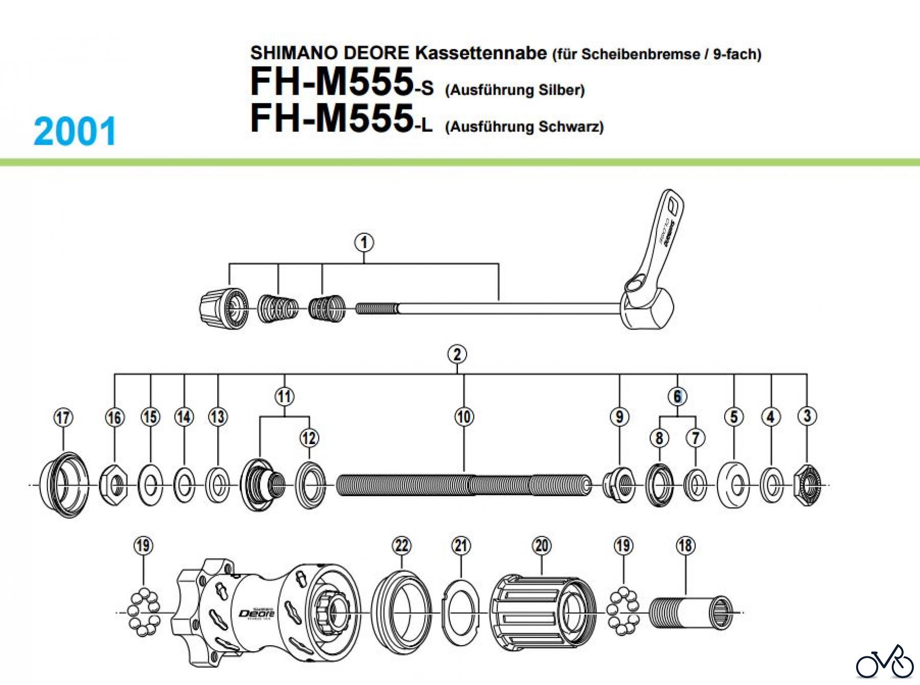 Shimano FH Free Hub - Freilaufnabe FH-M555 -1997A SHIMANO DEORE Kassettennabe (für Scheibenbremse / 9-fach)