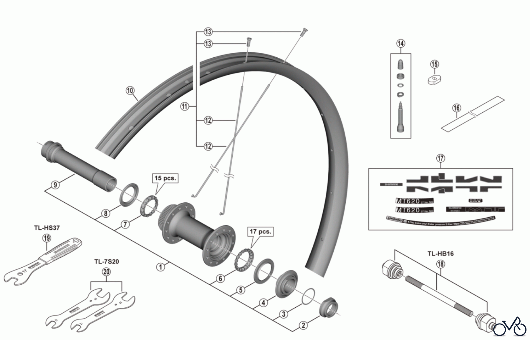 Shimano WH Wheels - Laufräder WH-MT620-TL-F15-B-275-4566A Front Wheel For Disc Brake