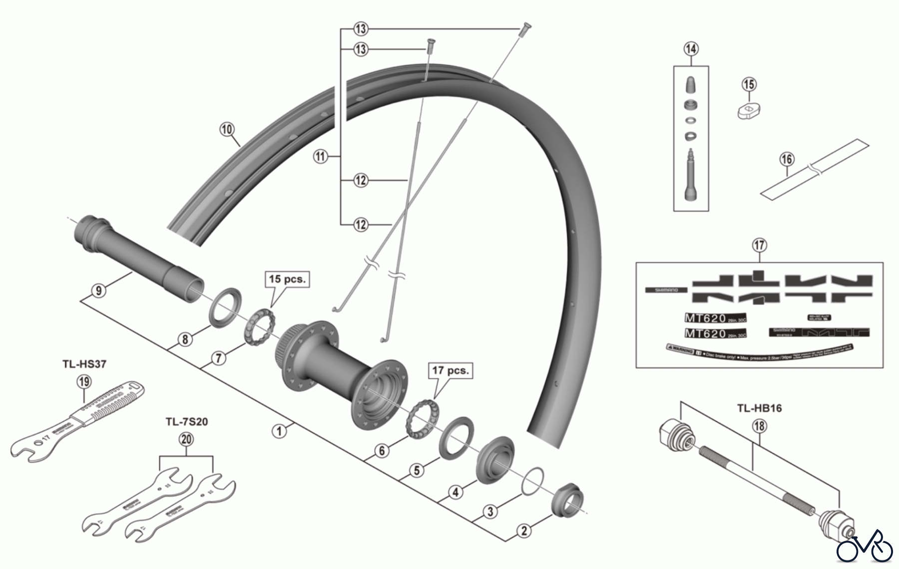 Shimano WH Wheels - Laufräder WH-MT620-TL-F15-B-29-4567A Front Wheel For Disc Brake