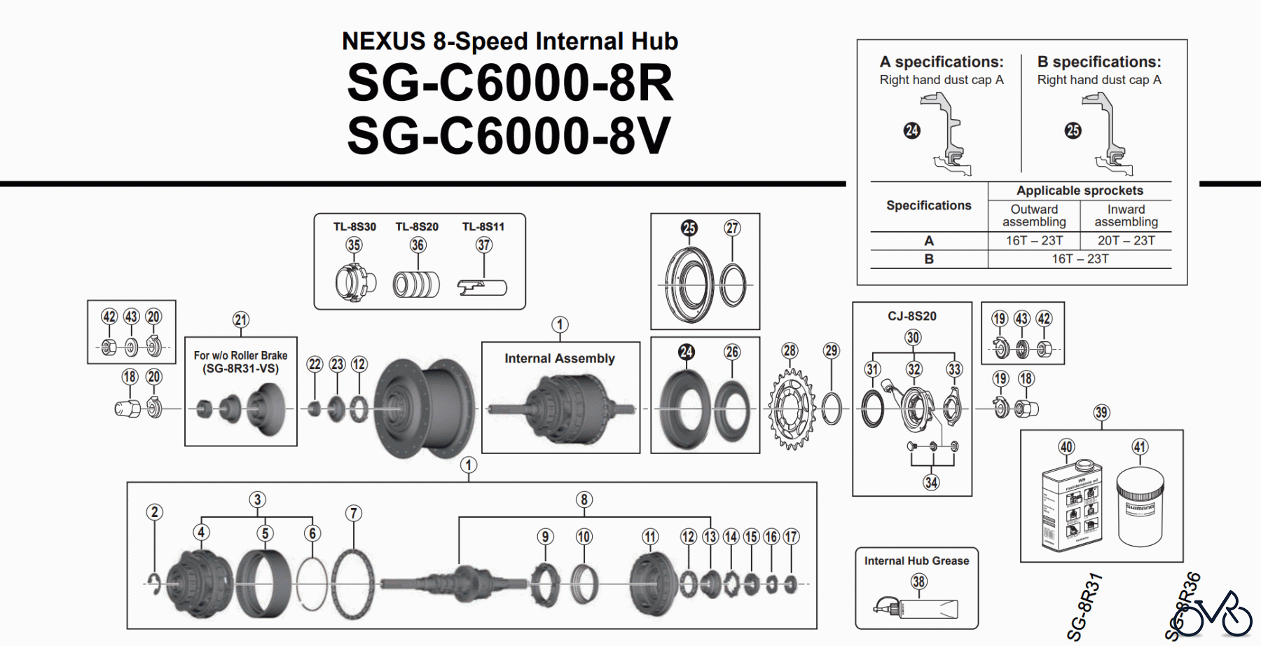 Shimano SG Getriebenabe /Nabenschaltung SG-C6000-8R NEXUS 8-Speed Internal Hub