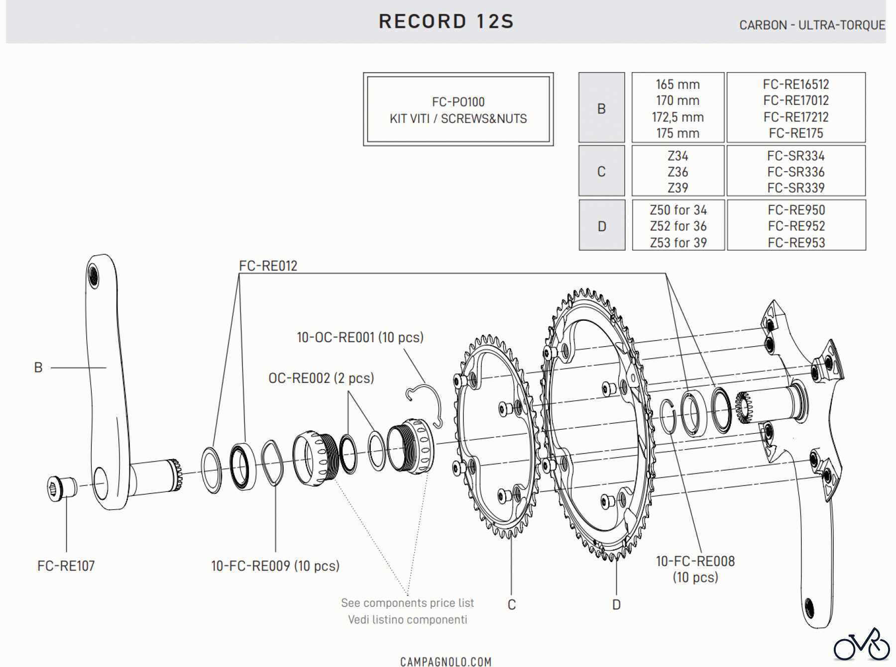  Freizeit campagnolo RECORD 12S Kurbel
