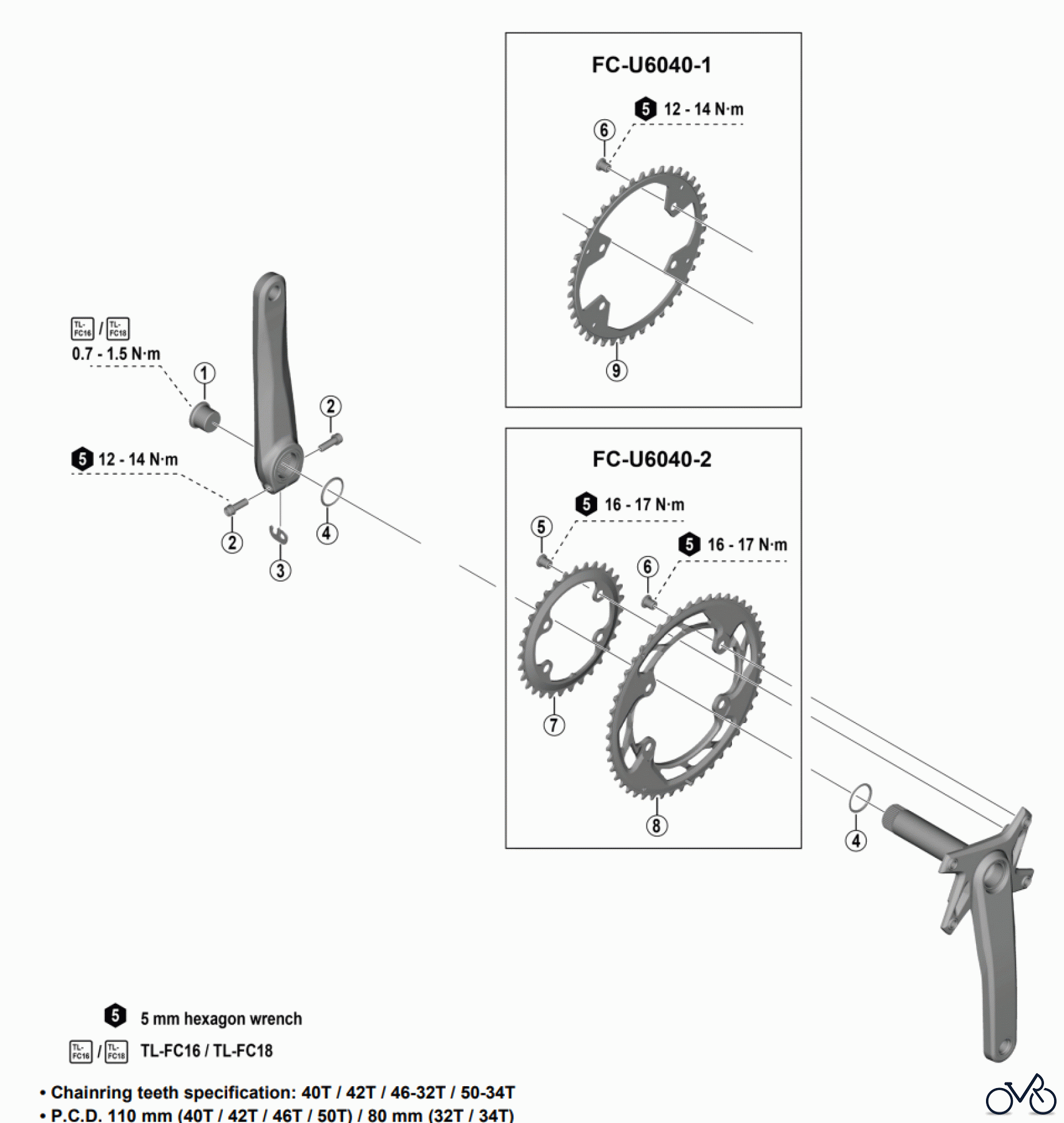 Shimano FC Front Chainwheel - Kurbelsatz, Vorderes Kettenblatt FC-U6040- 4854 CUES Crankset