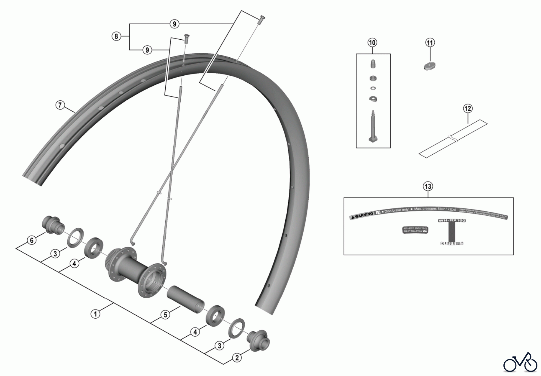 Shimano WH Wheels - Laufräder WH-RX180-TL-F12-700C (-4888) Front Wheel