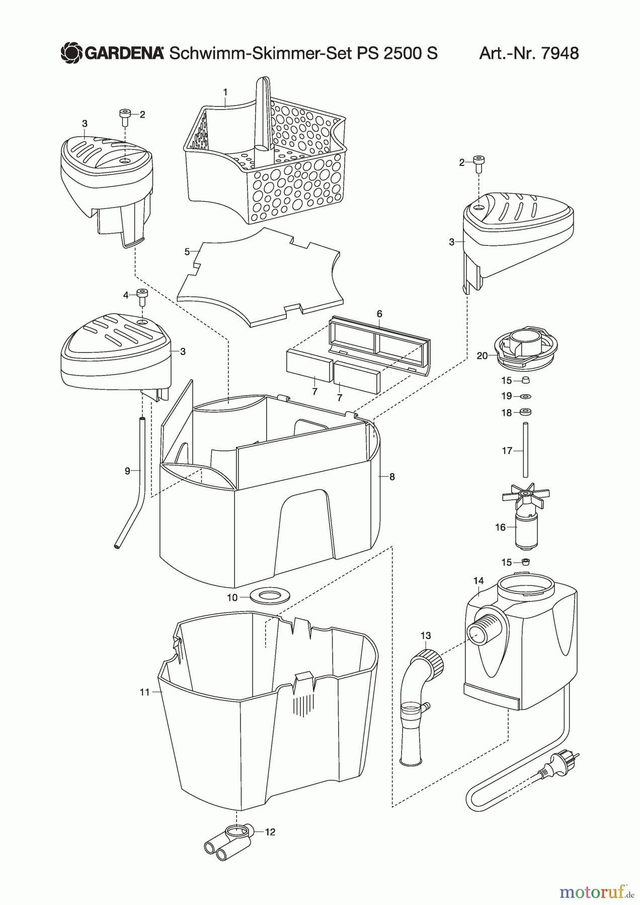 Gardena Wassertechnik Schwimm-Skimmer-Set PS 2500 S