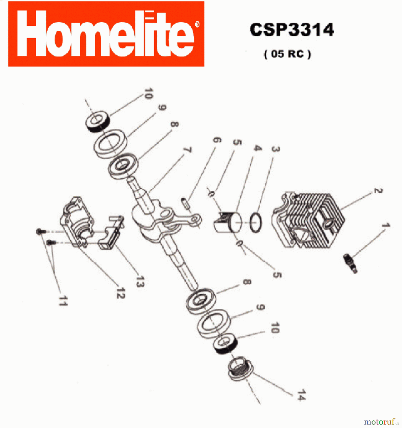 Homelite Motorsägen Benzin CSP3314 (06.2004 -12.2010) Kurbelwelle, Zylinder