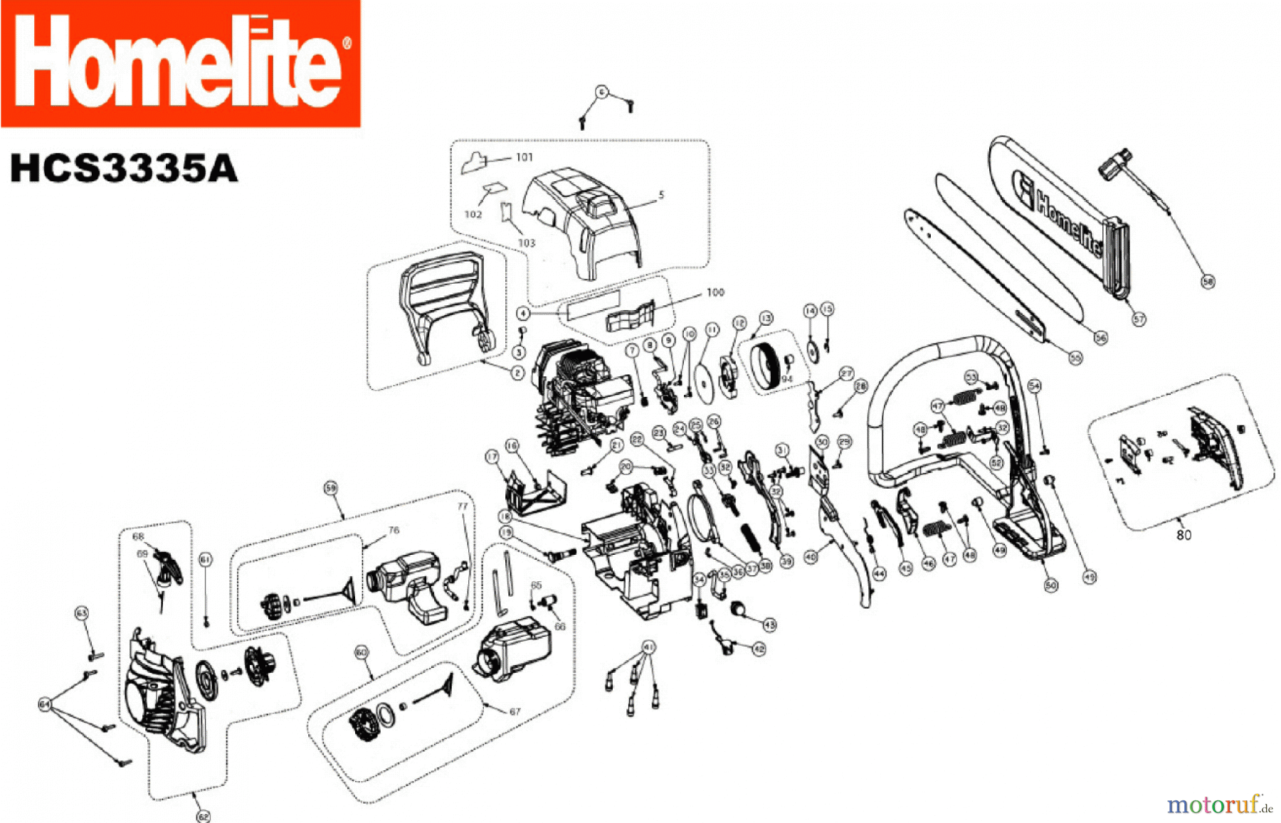 Homelite Motorsägen Benzin HCS3335A Seite 1