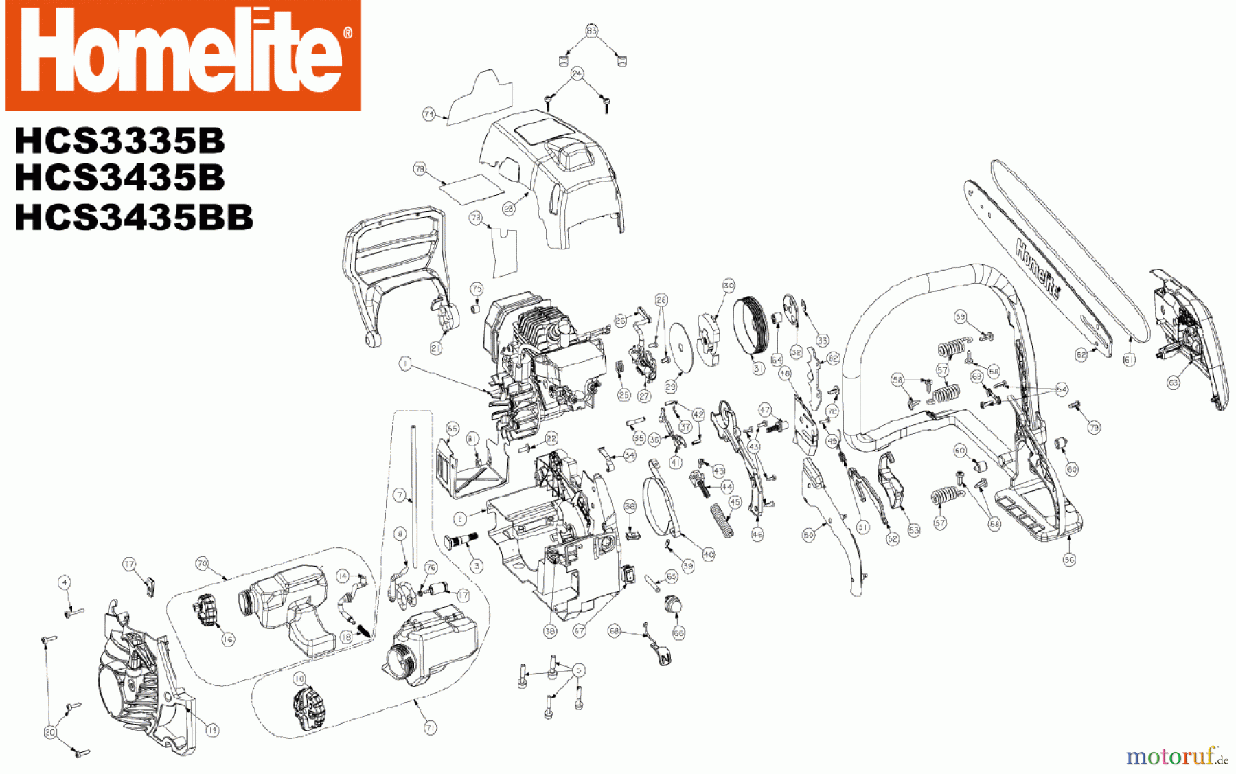  Homelite Motorsägen Benzin HCS3535B Seite 1