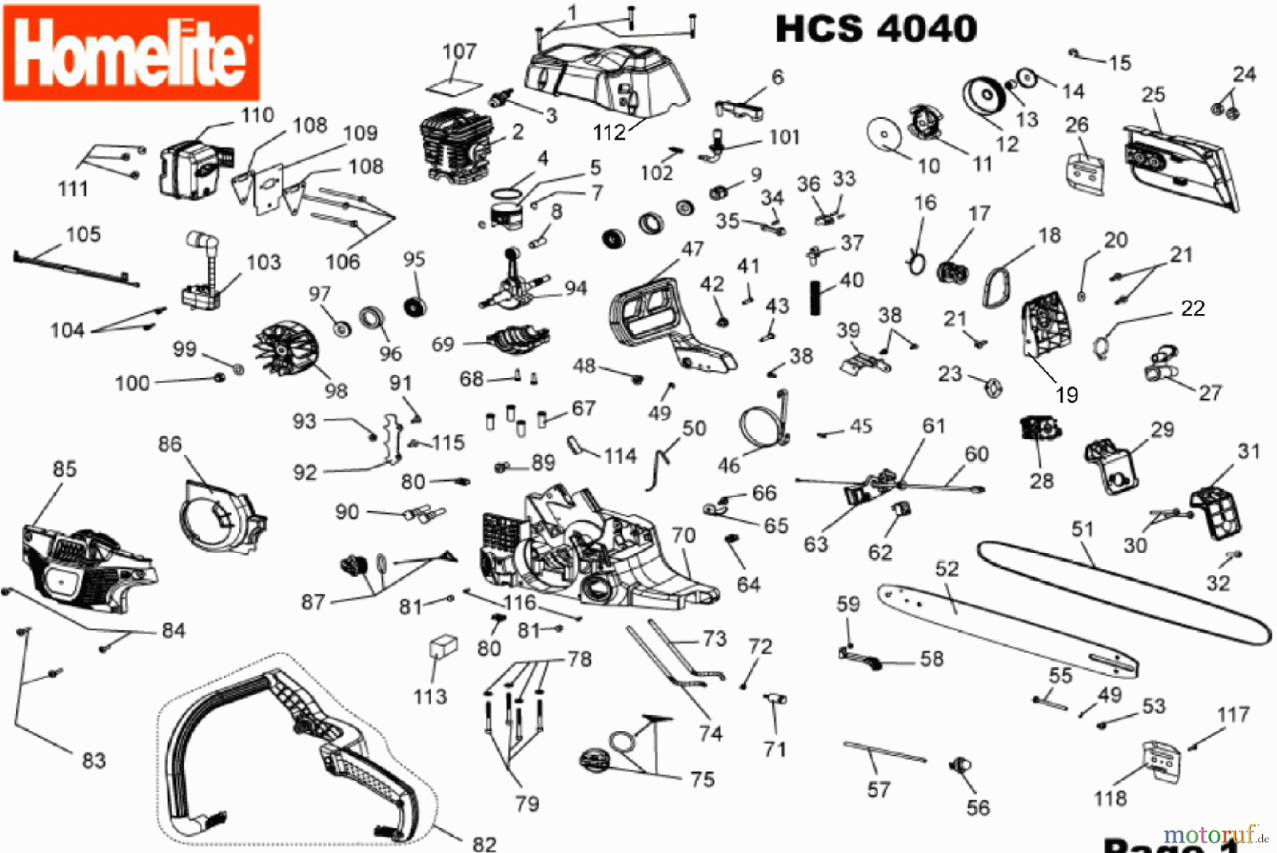 Homelite Motorsägen Benzin HCS4040 Seite 1