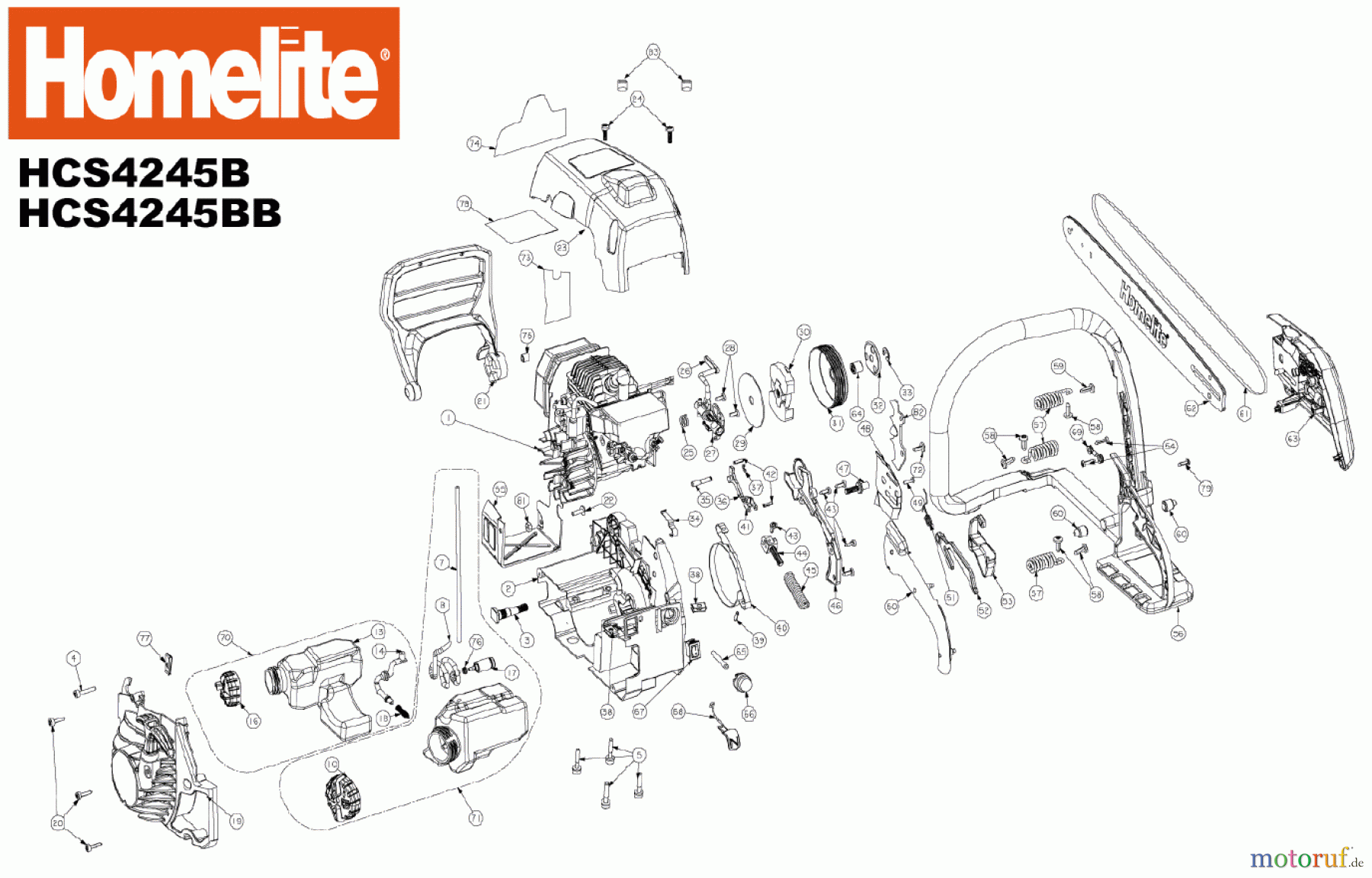 Homelite Motorsägen Benzin HCS4245B Seite 1