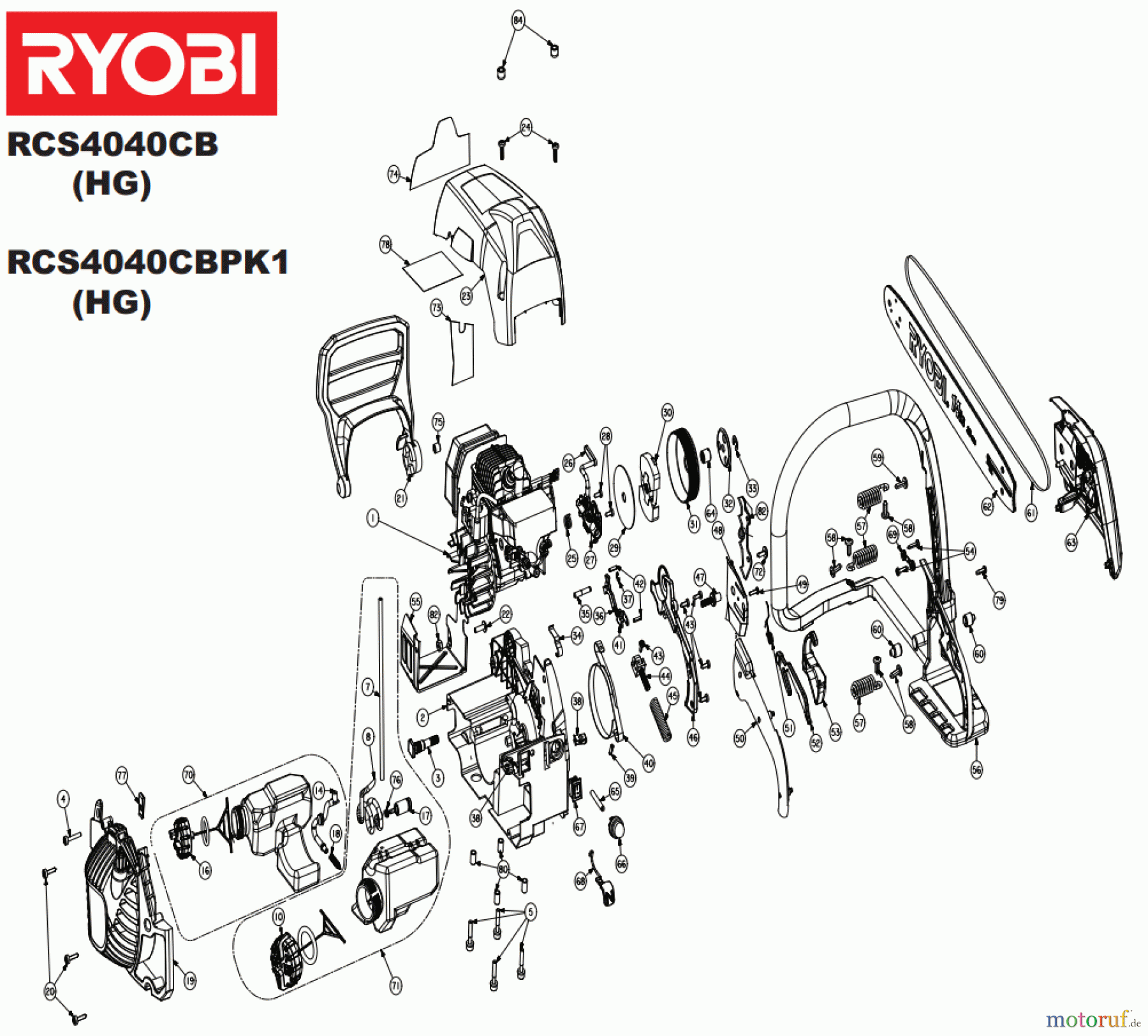 Ryobi Kettensägen Benzin RCS4040CB, 5133001676 Seite 1