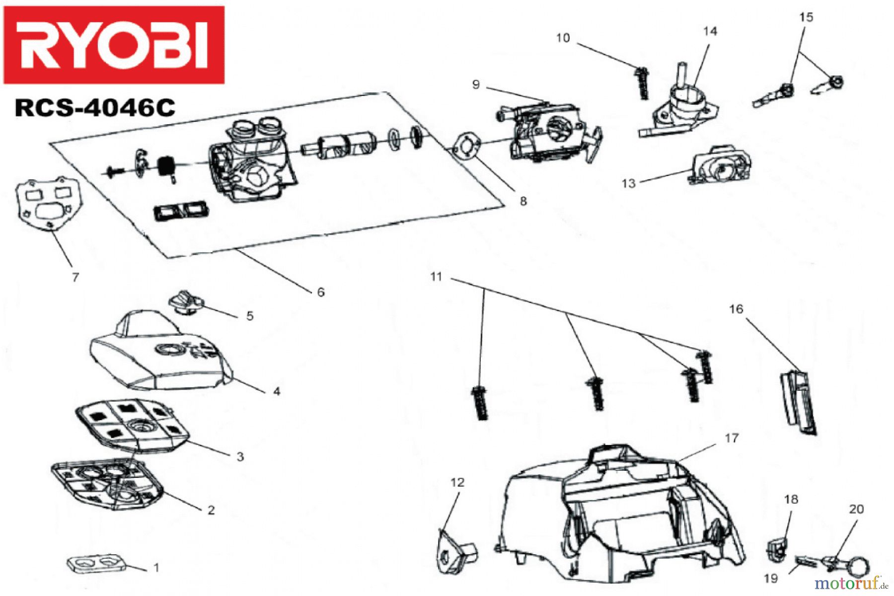 Ryobi Kettensägen Benzin RCS4046C Luftfilter, Vergaser