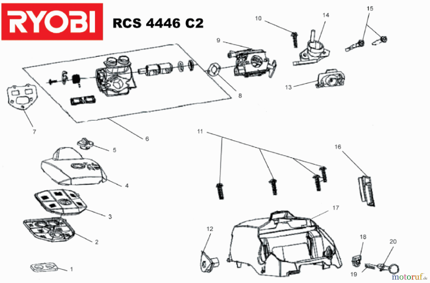 Ryobi Kettensägen Benzin RCS4446C2 Luftfilter, Vergaser