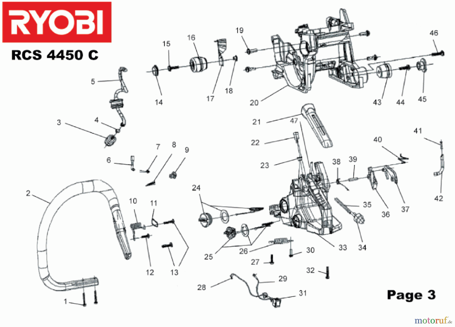 Ryobi Kettensägen Benzin RCS4450C Tank, Griff