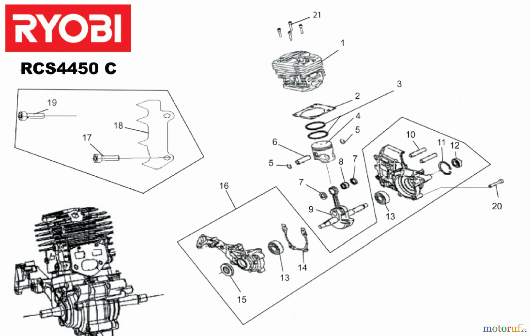 Ryobi Kettensägen Benzin RCS4450C Zylinder