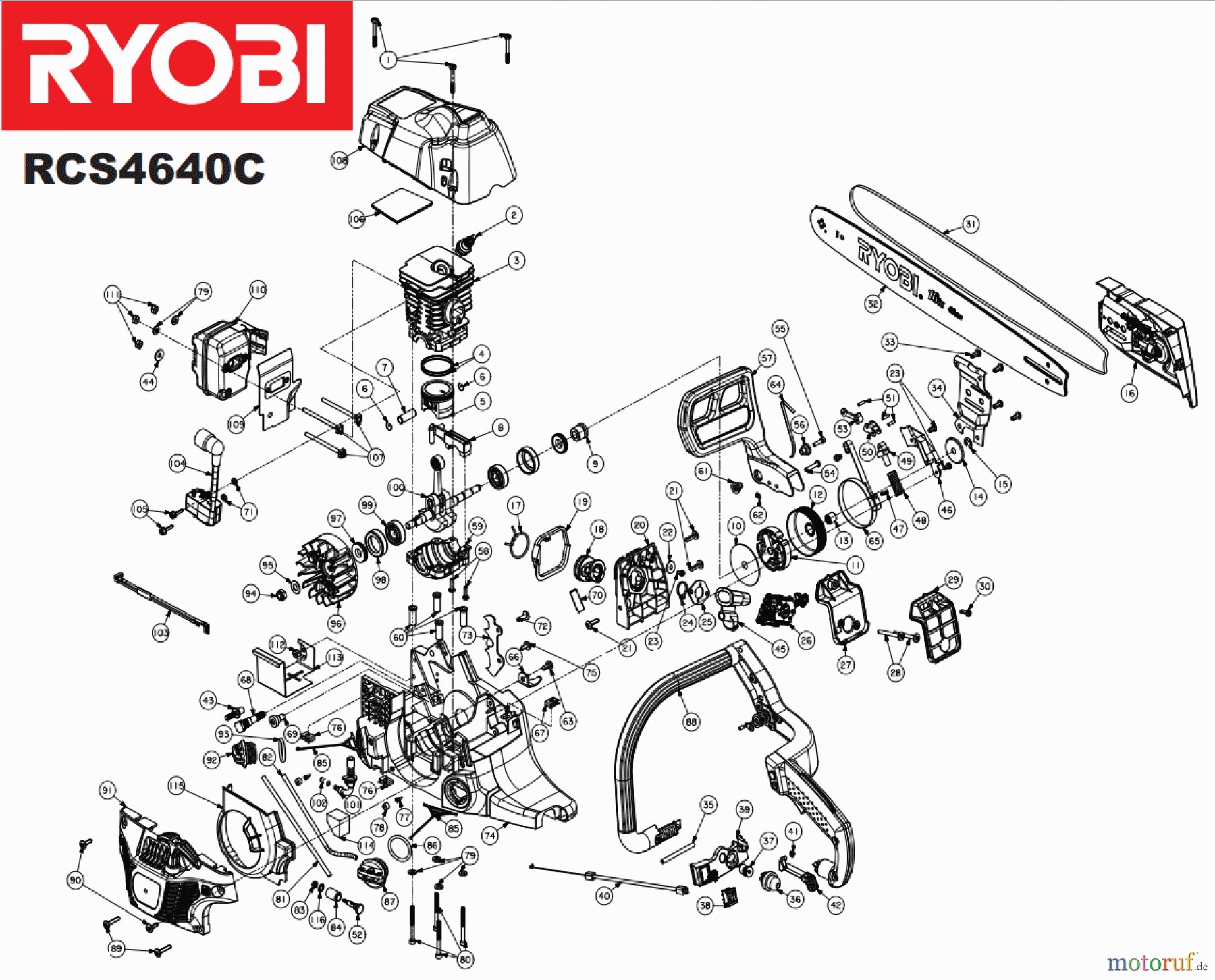 Ryobi Kettensägen Benzin RCS4640C Seite 1
