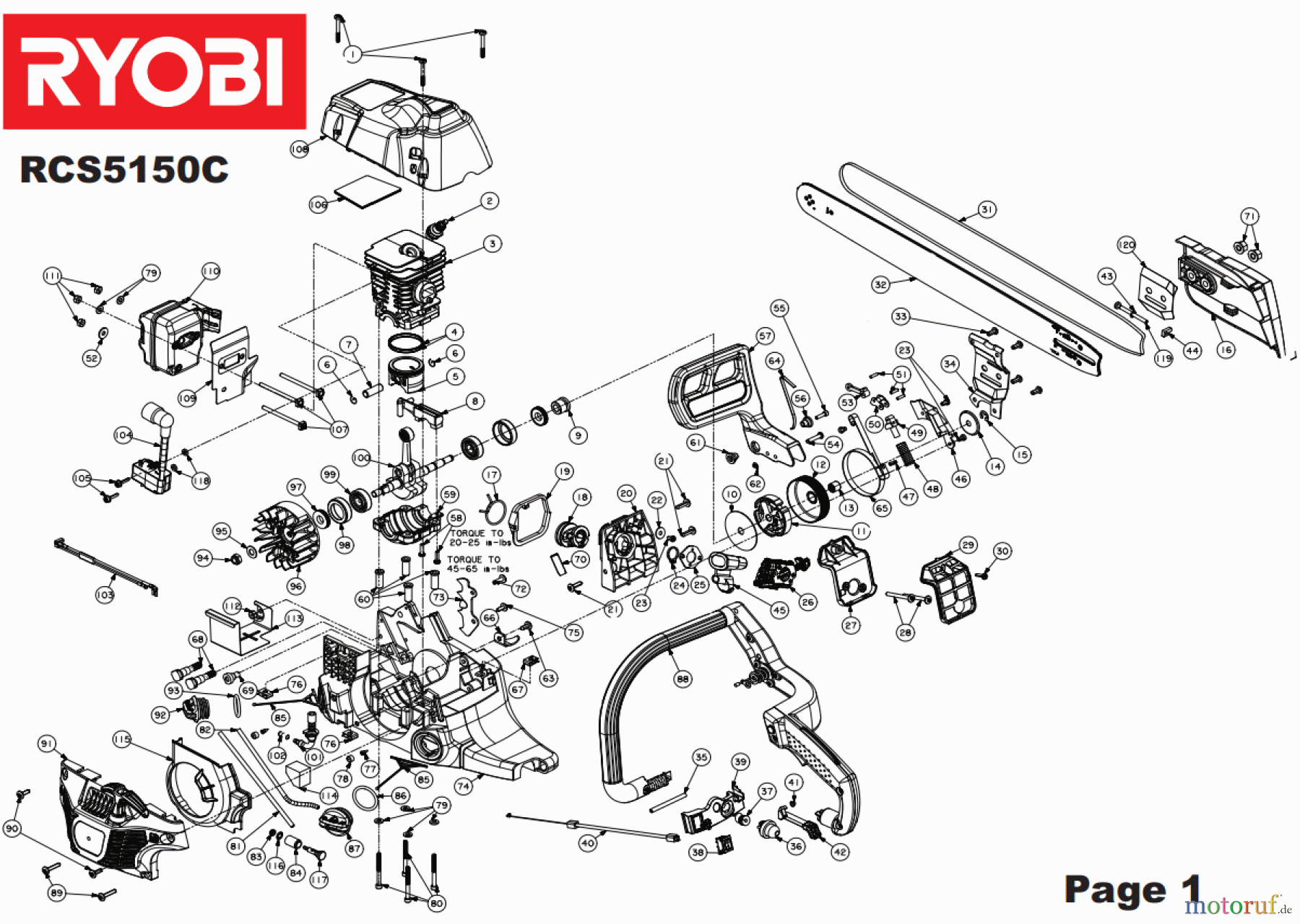 Ryobi Kettensägen Benzin RCS5150C, 5133000746 Seite 1