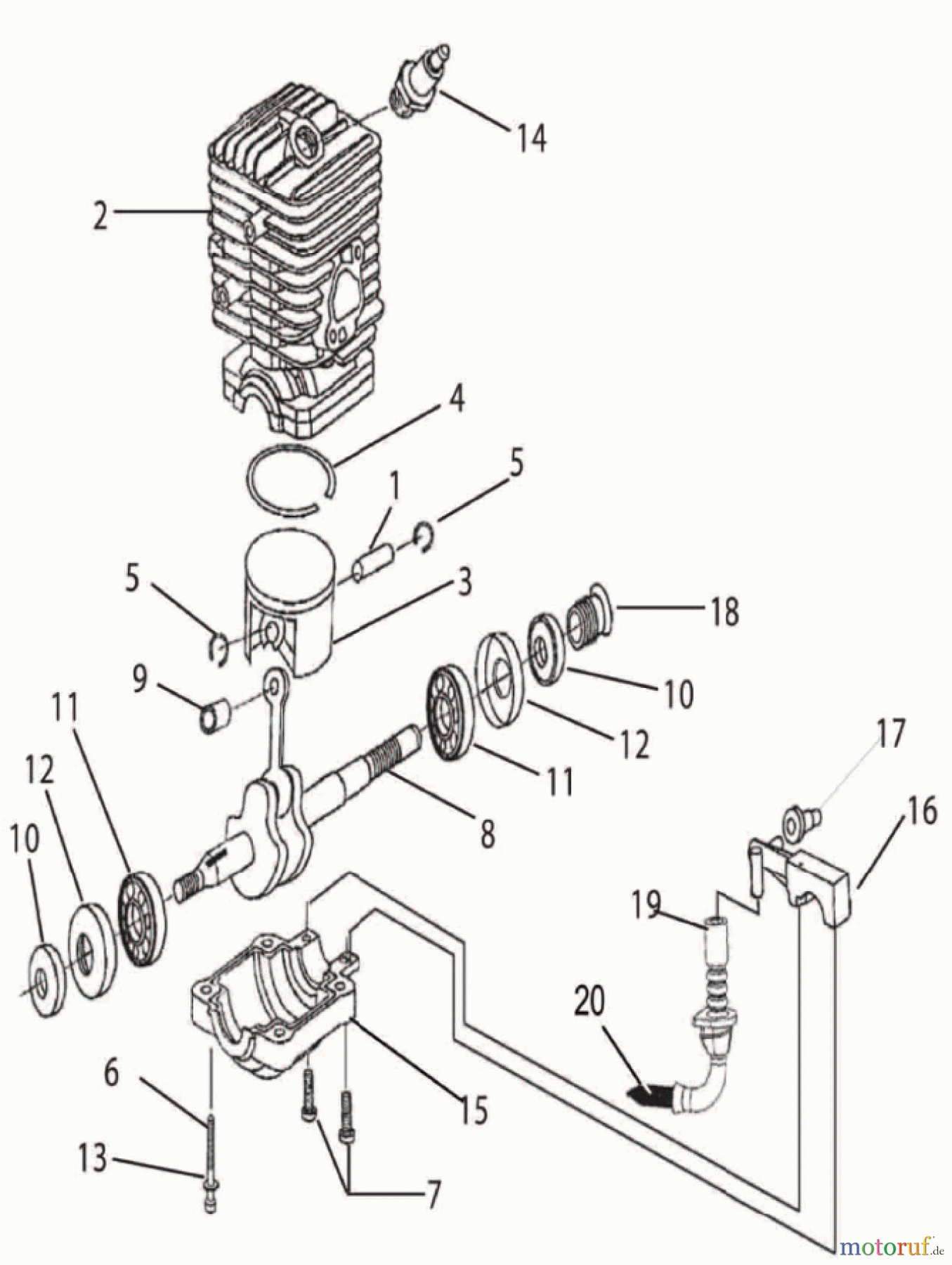 Ryobi Kettensägen Benzin PCN4545 Zylinder, Kolben