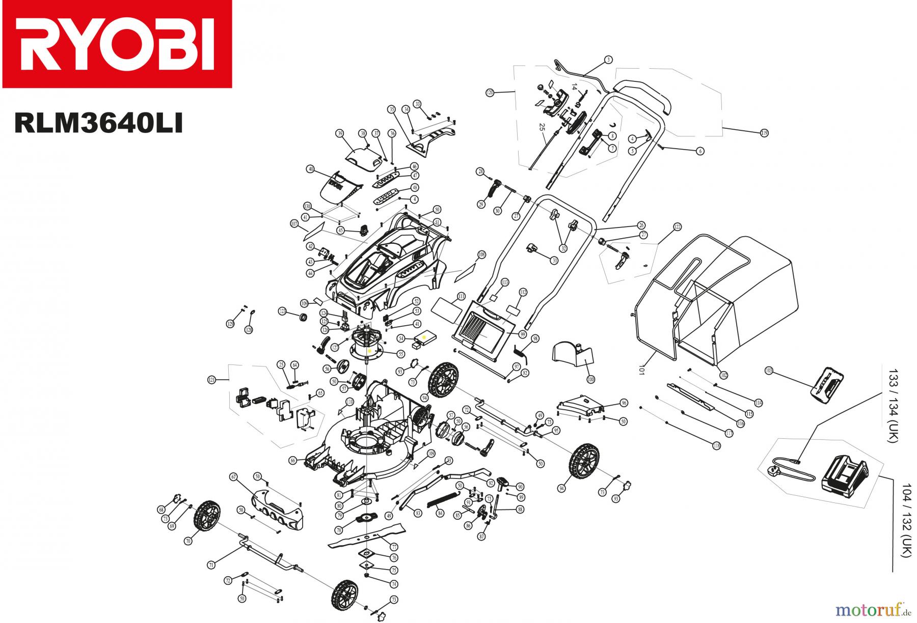Ryobi Rasenmäher Akku RLM3640LI
