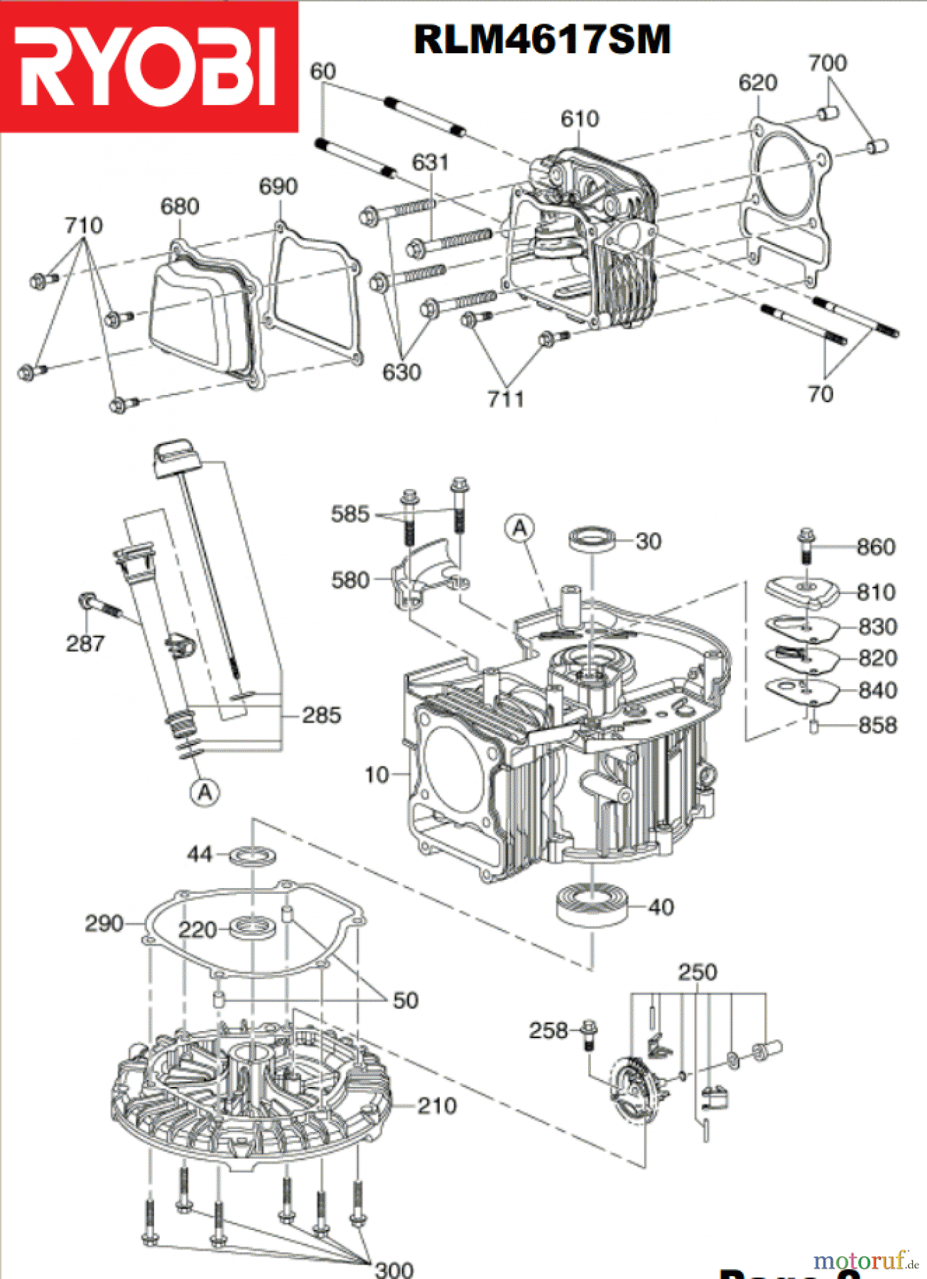  Ryobi Rasenmäher Benzin RLM4617SM Kurbelgehäuse