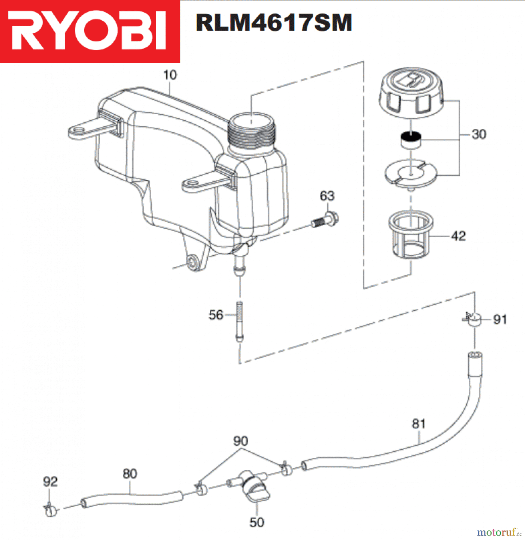  Ryobi Rasenmäher Benzin RLM4617SM Tank