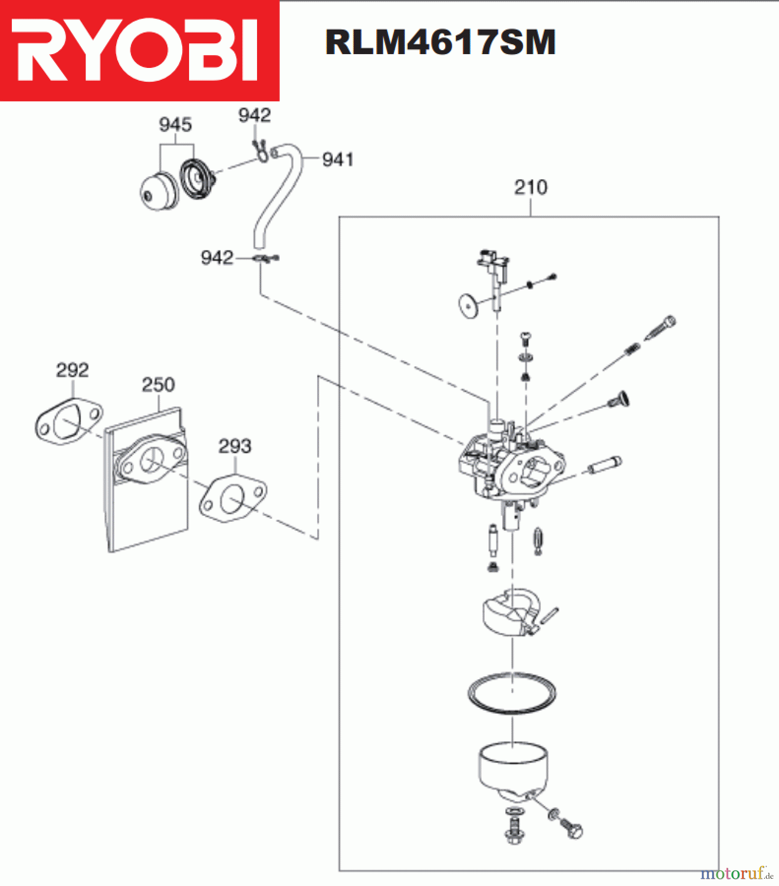 Ryobi Rasenmäher Benzin RLM4617SM Vergaser