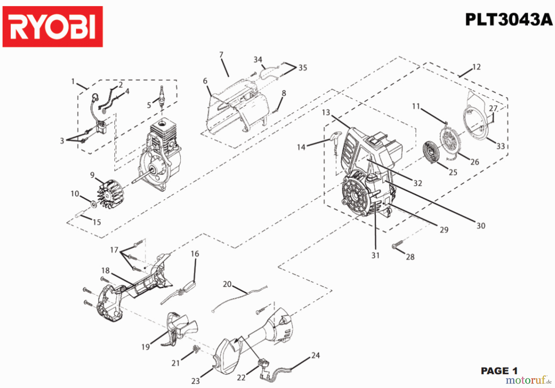  Ryobi Rasentrimmer Benzin PLT3043A Starter, Zündkerze, Schwungrad