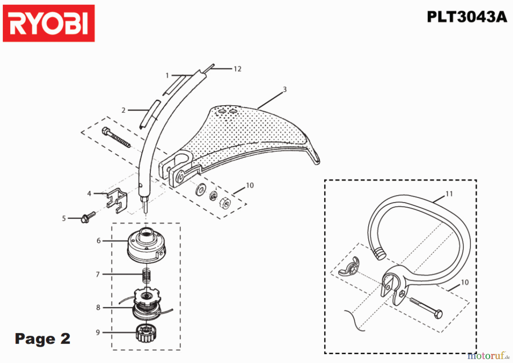  Ryobi Rasentrimmer Benzin PLT3043A Welle, Fadenkopf