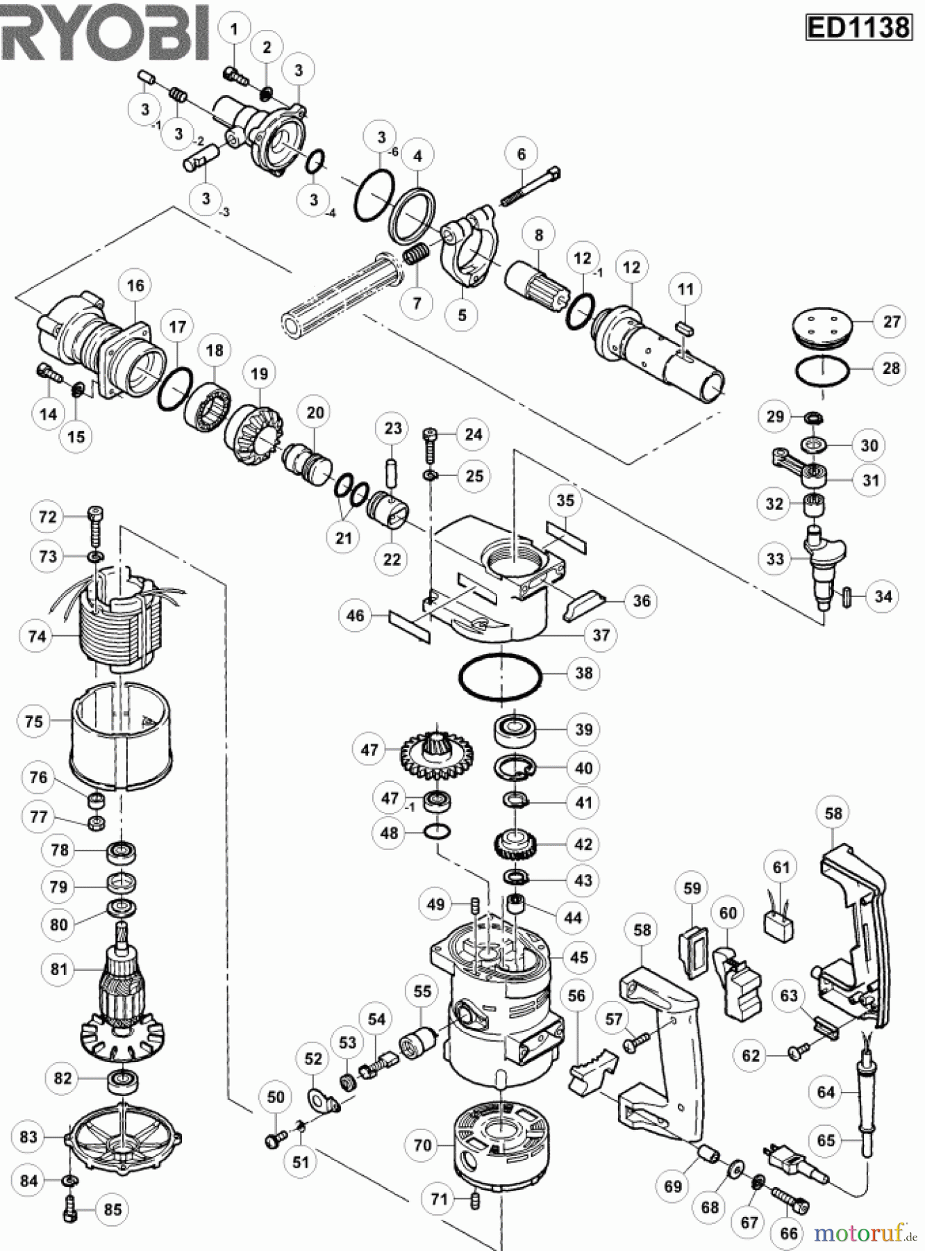 Ryobi (Schlag-)Bohrschrauber Bohrhämmer ED1138#1 bis 04/2001