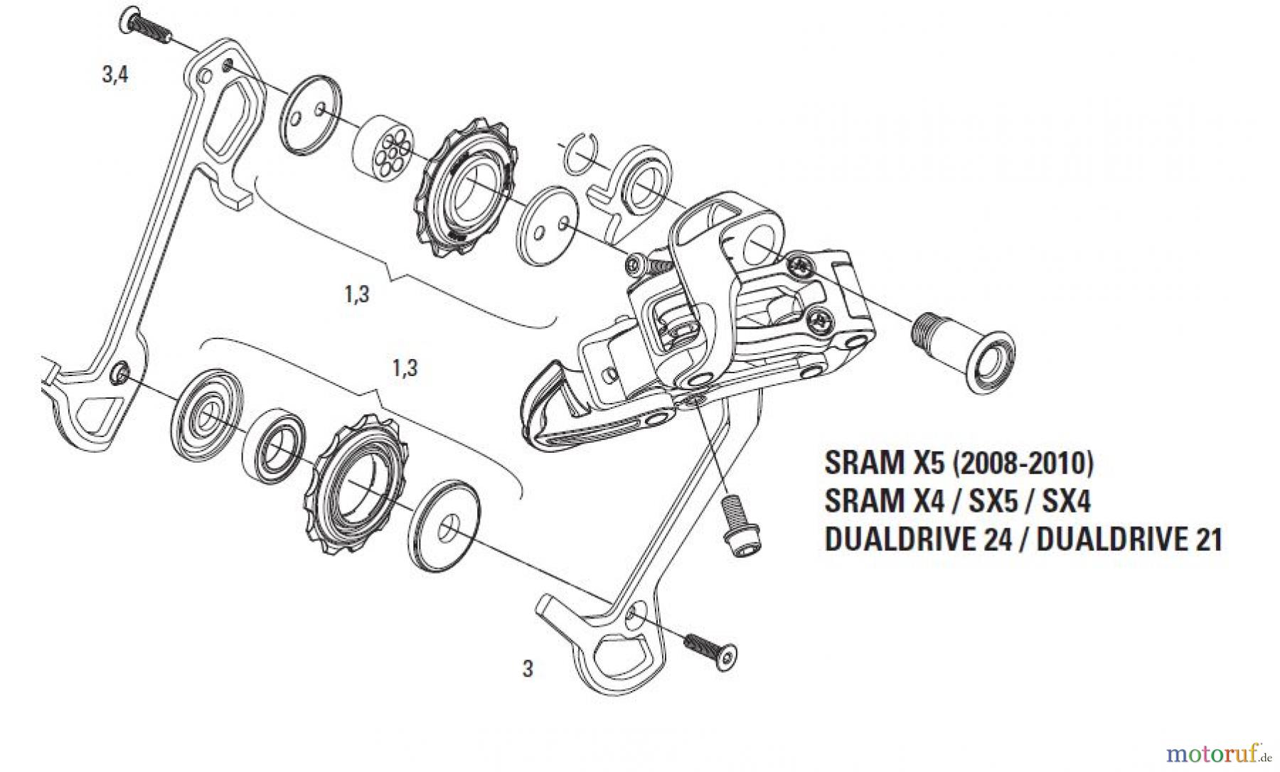 Sram Sram X5 (2008-2010) X4 / SX5 / SX4 / DUALDRIVE 24 / DUALDRIVE 21 - REAR DERAILLEUR 3x9