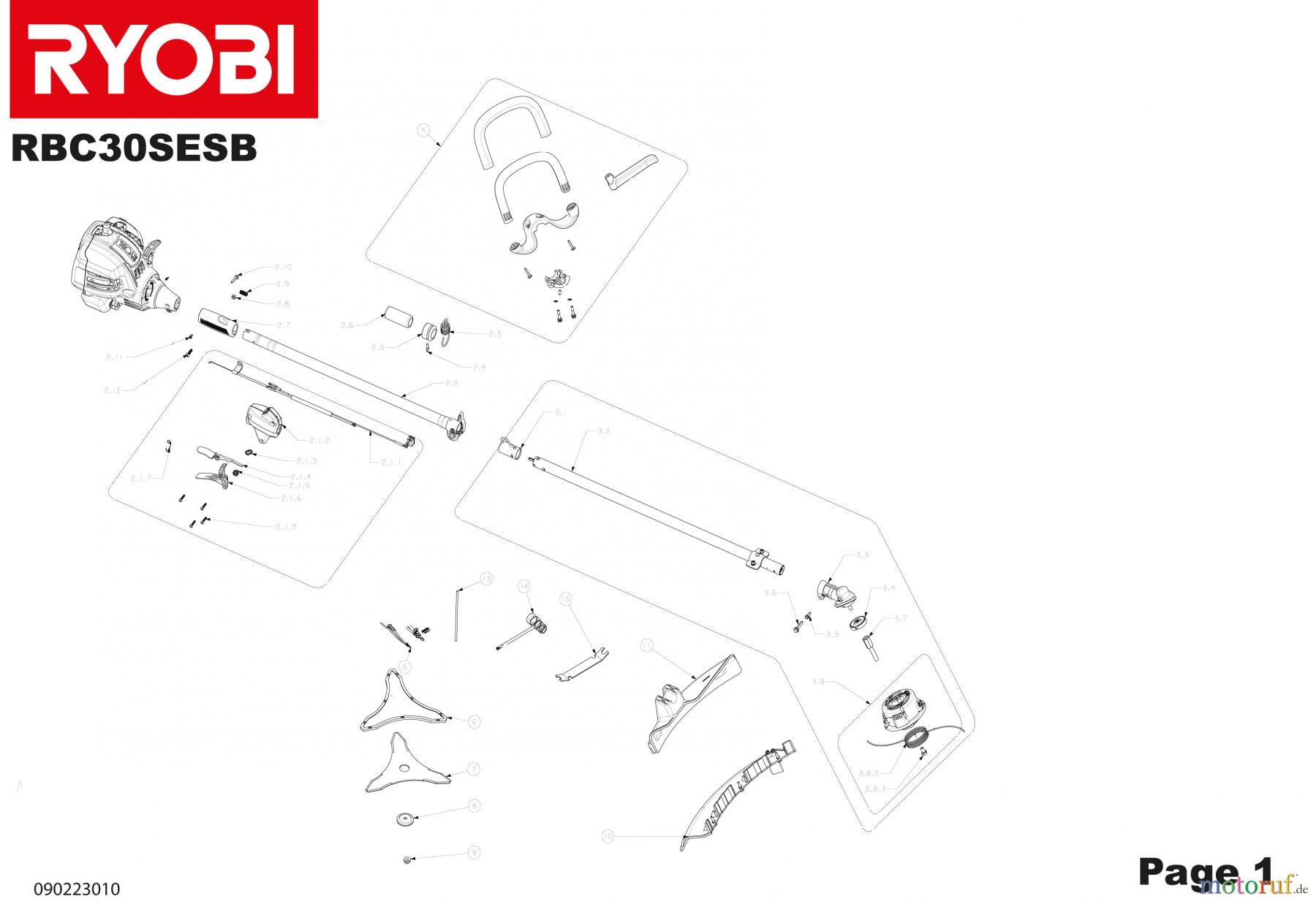 Ryobi Sensen Freischneider Benzin RBC30SESB Seite 1