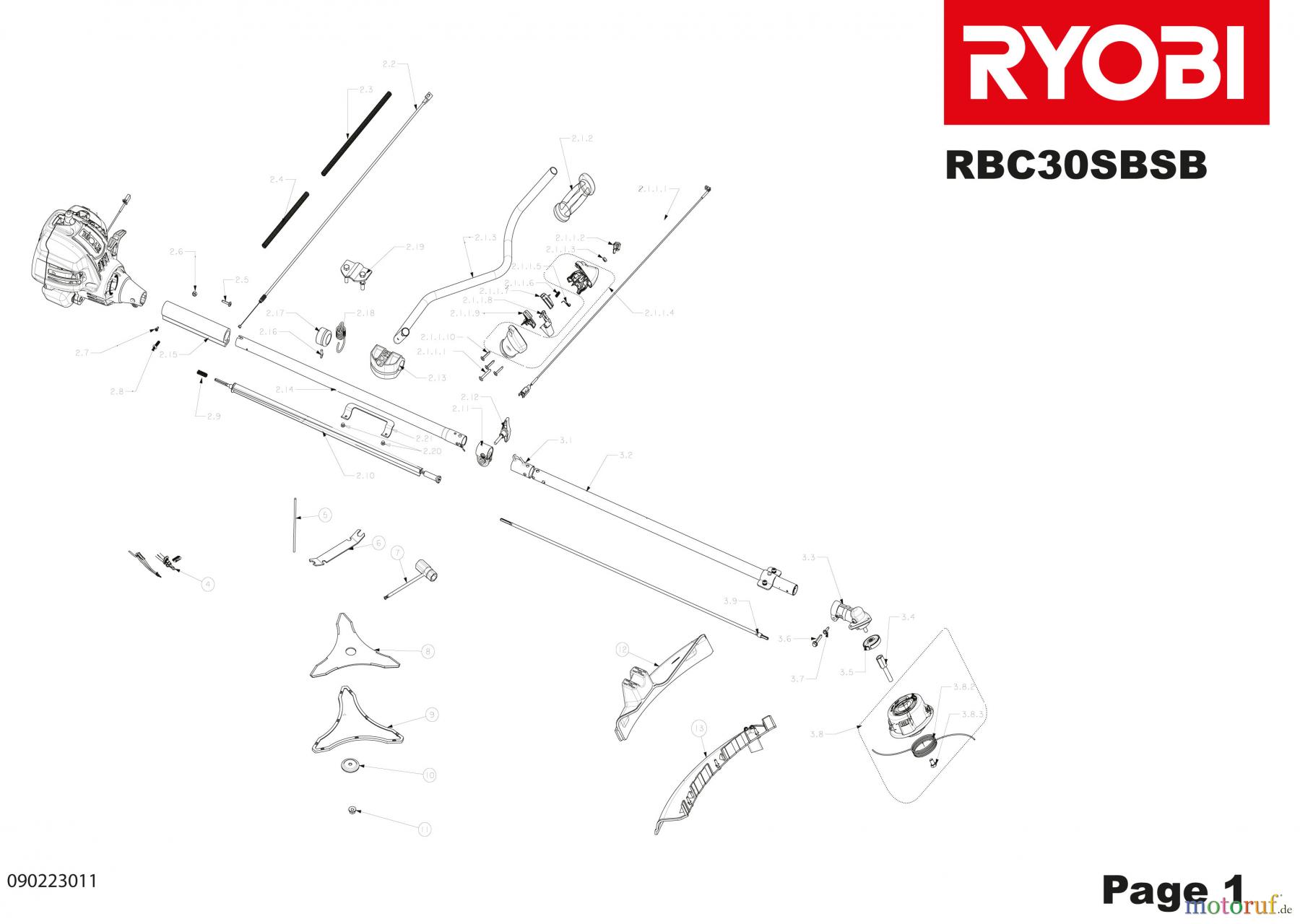 Ryobi Sensen Freischneider Benzin RBC30SBSB Seite 1
