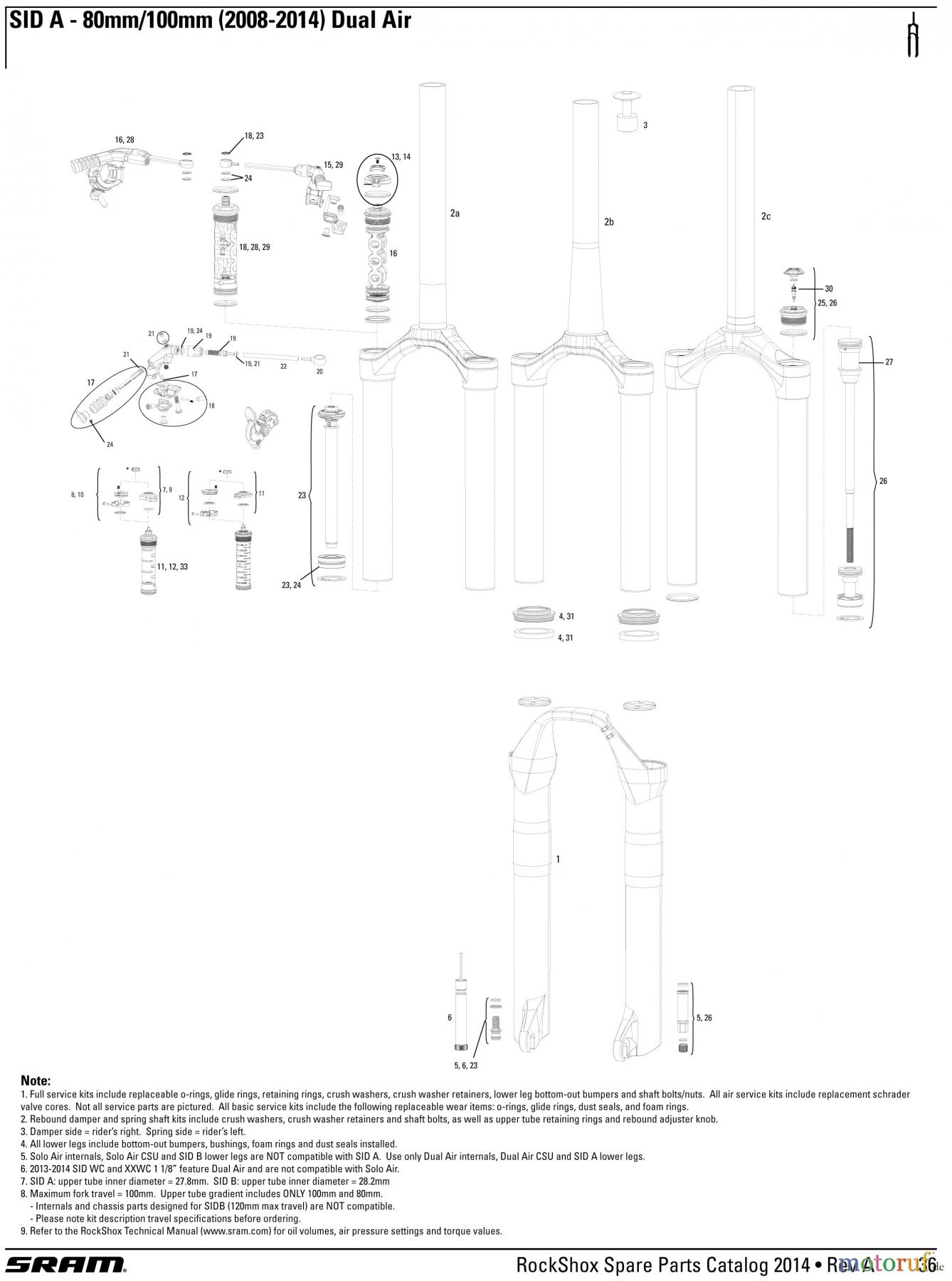  Sram RockShox SID A - 80mm/100mm (2008-2014) Dual Air