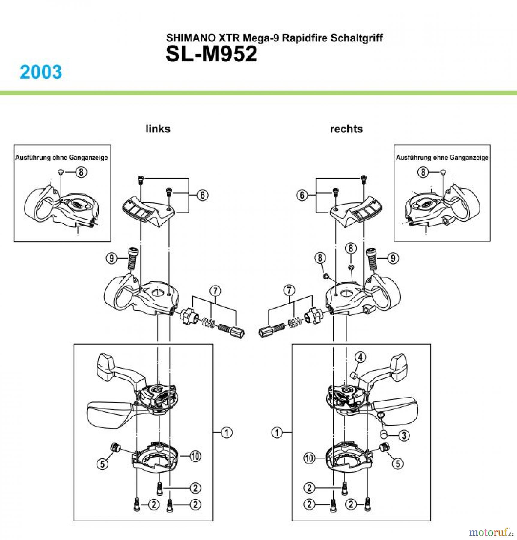 Shimano SL Shift Lever - Schalthebel SL-M952, 2003 SHIMANO XTR Mega-9 Rapidfire Schaltgriff