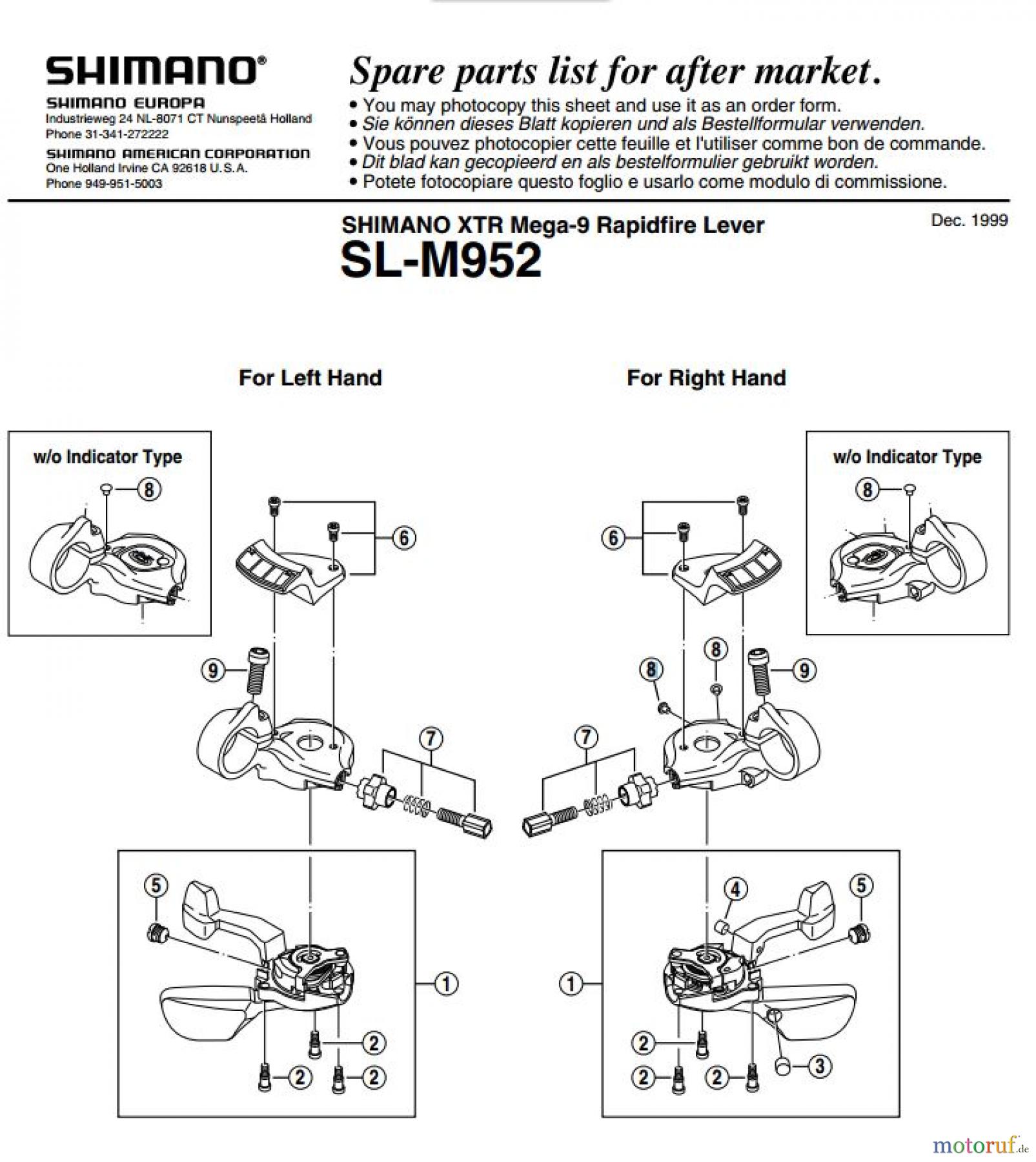 Shimano SL Shift Lever - Schalthebel SL-M952-EV SHIMANO XTR Mega-9 Rapidfire Lever