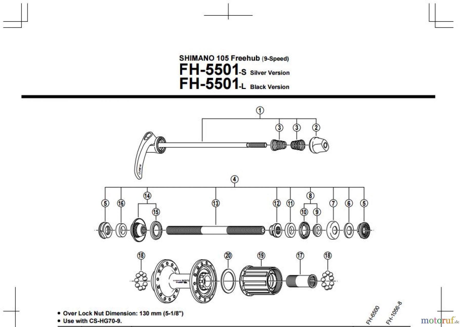 Shimano FH Free Hub - Freilaufnabe FH-5501 SHIMANO 105 Kassettennabe (9-fach)
