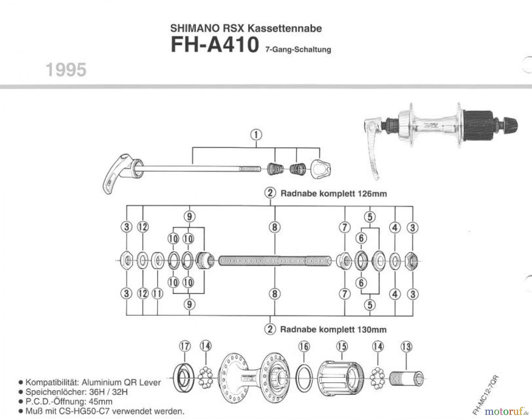 Shimano FH Free Hub - Freilaufnabe FH-A410 Shimano RSX Kassettennabe 7-fach