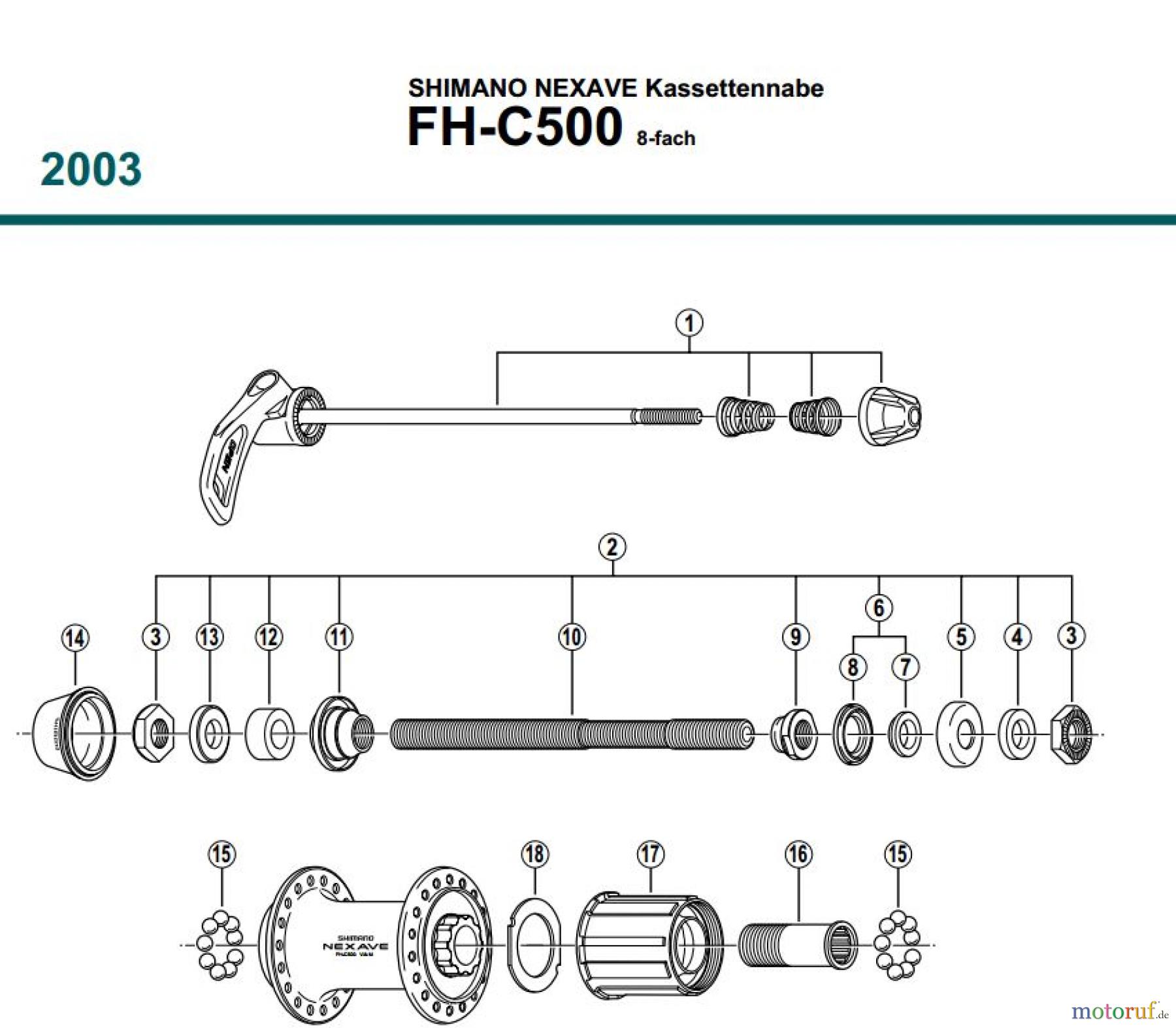 Shimano FH Free Hub - Freilaufnabe FH-C500 SHIMANO NEXAVE Kassettennabe 8-fach