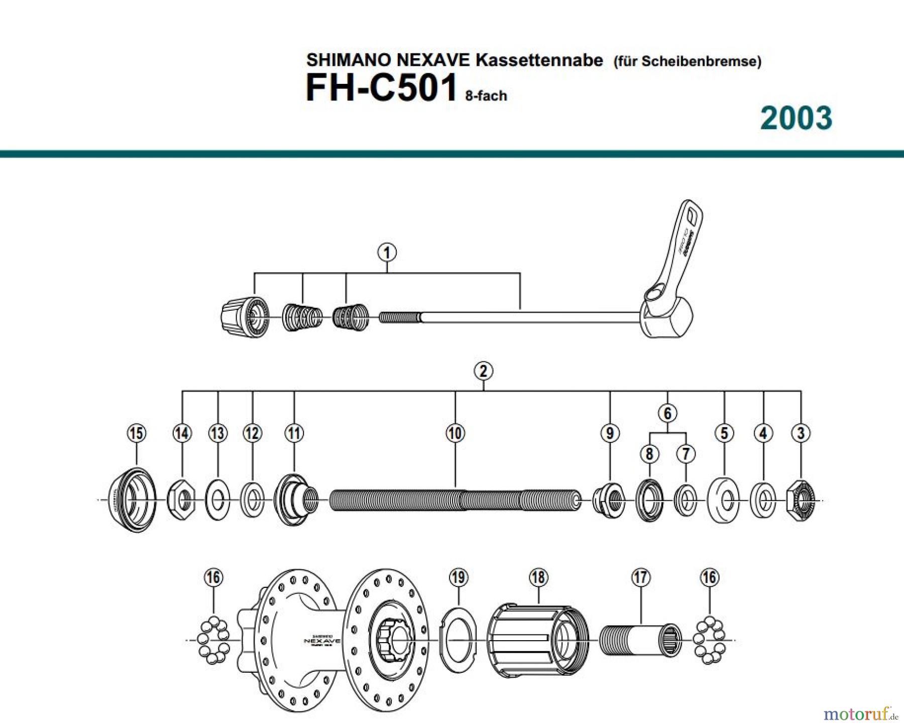 Shimano FH Free Hub - Freilaufnabe FH-C501 SHIMANO NEXAVE Kassettennabe (für Scheibenbremse) 8-fach