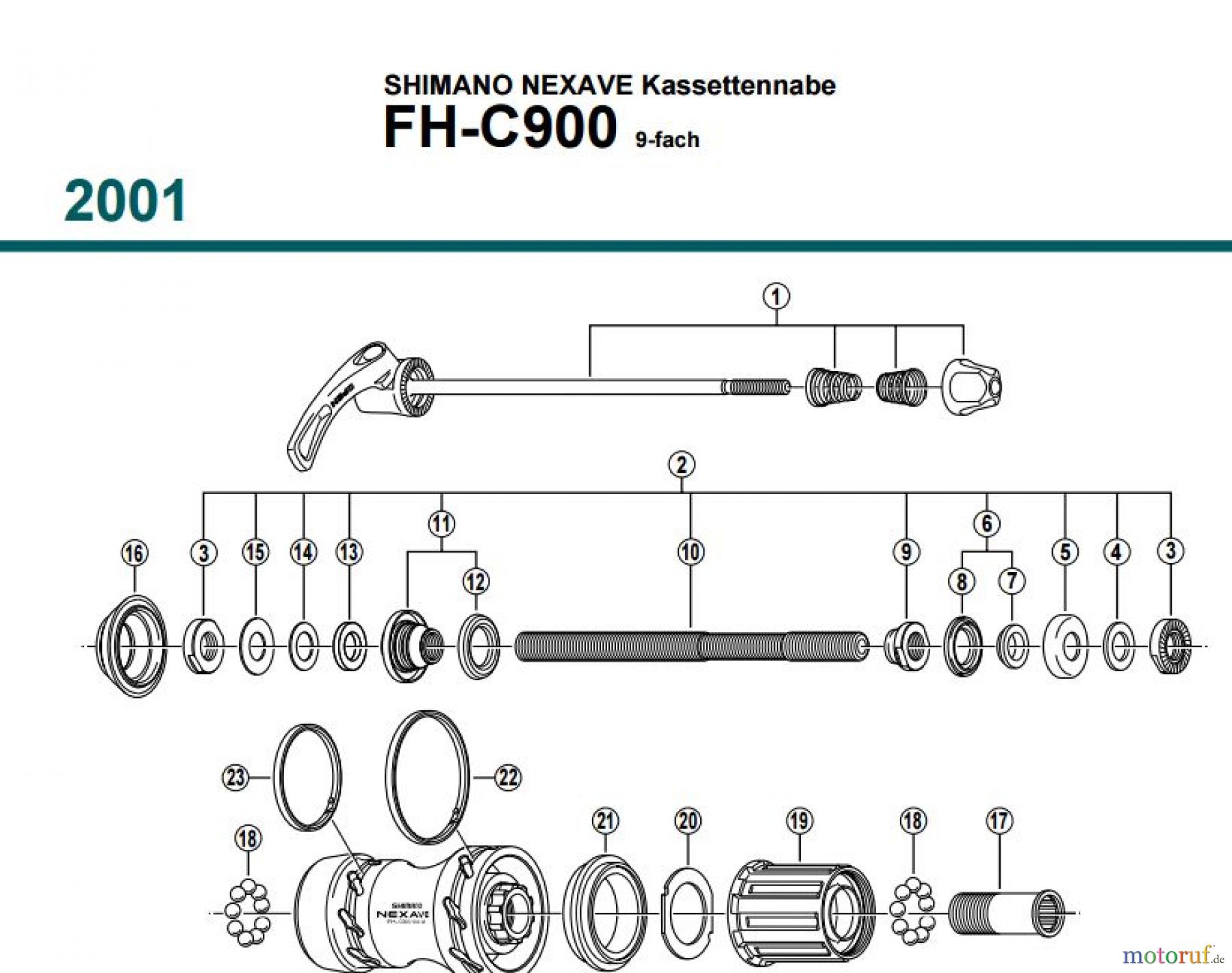 Shimano FH Free Hub - Freilaufnabe FH-C900, 2001 SHIMANO NEXAVE Kassettennabe 9-fach
