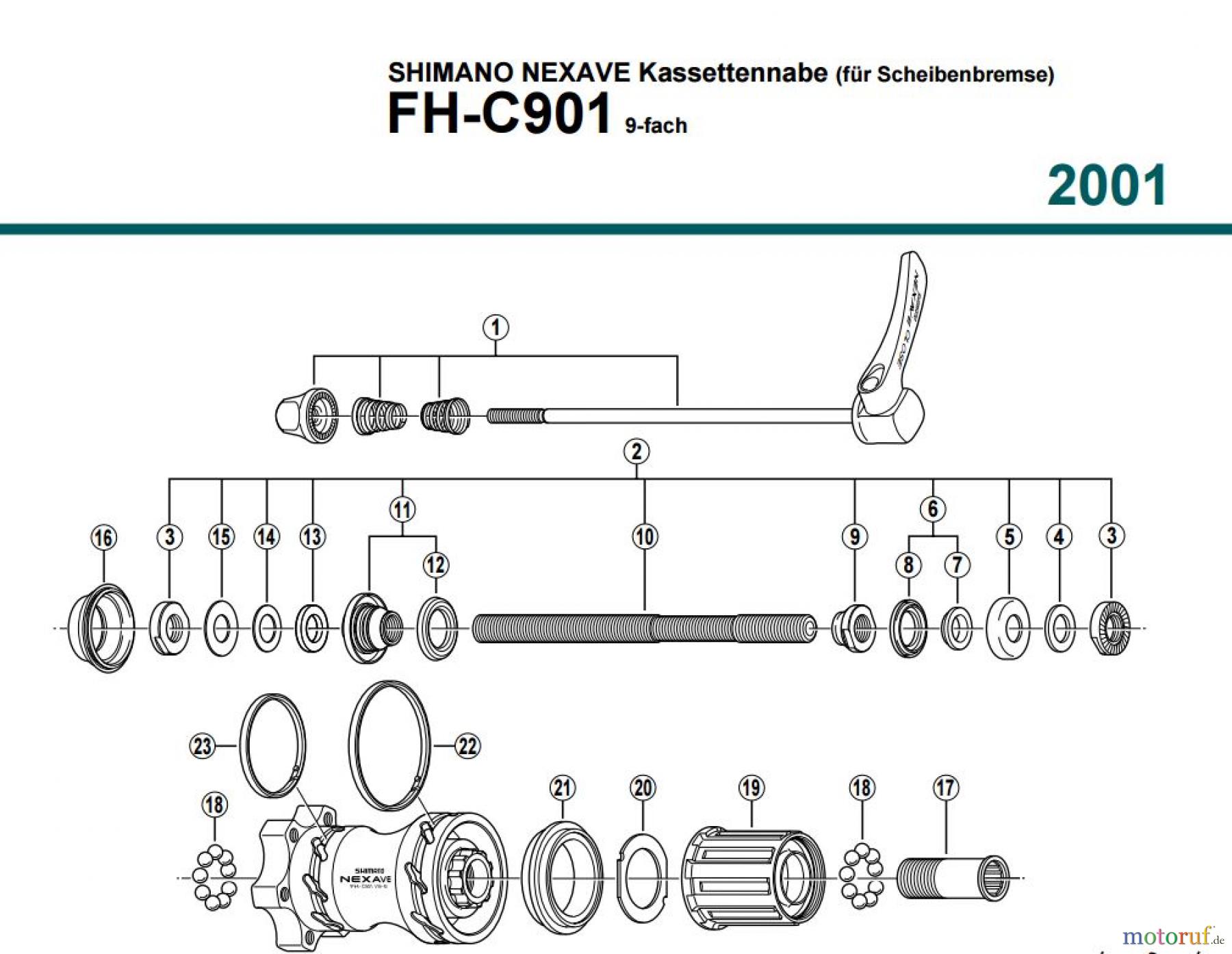 Shimano FH Free Hub - Freilaufnabe FH-C901 SHIMANO NEXAVE Kassettennabe (für Scheibenbremse) 9-fach