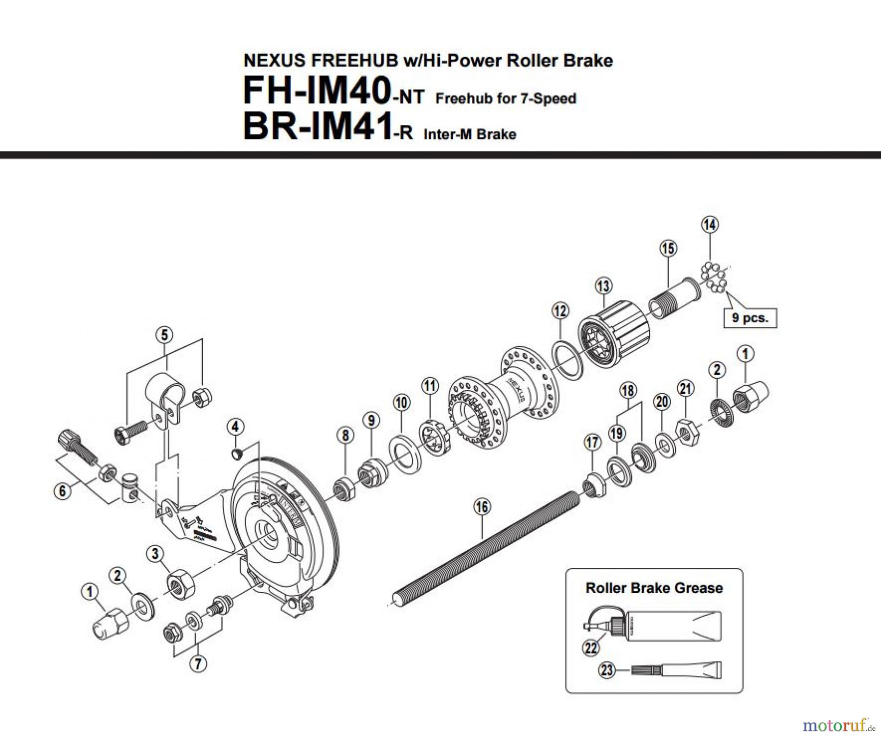 Shimano FH Free Hub - Freilaufnabe FH-IM40- BRIM41 -1606C NEXUS Kassettennabe w/Hi-Power Roller Brake 7-fach