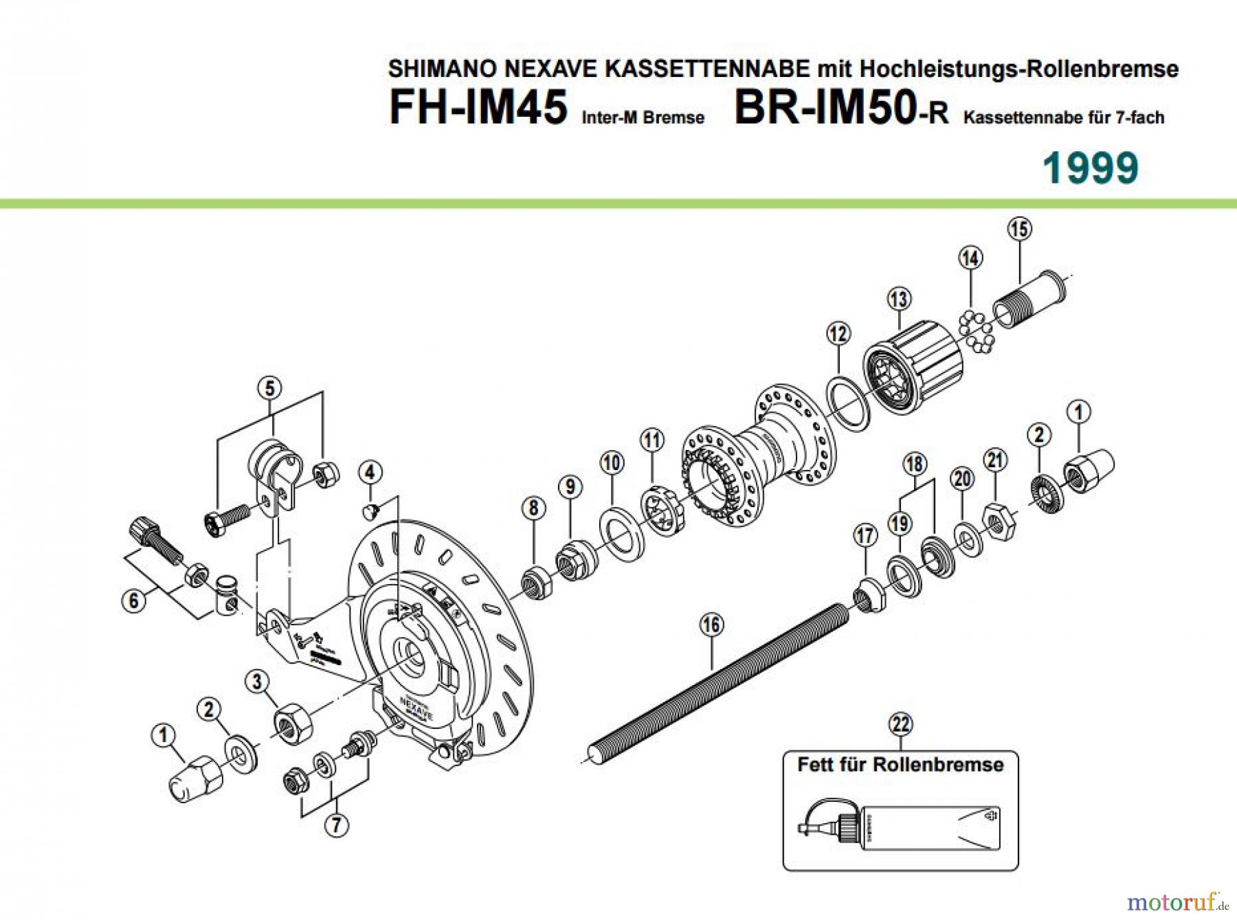 Shimano FH Free Hub - Freilaufnabe FH-IM45 BR-IM50-R 1999 SHIMANO NEXAVE KASSETTENNABE mit Hochleistungs-Rollenbremse 7-fach
