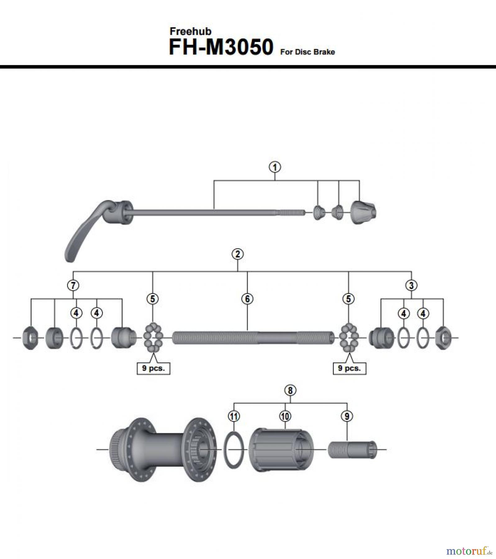 Shimano FH Free Hub - Freilaufnabe FH-M3050 -3839 Kassettennabe für Scheibenbremse