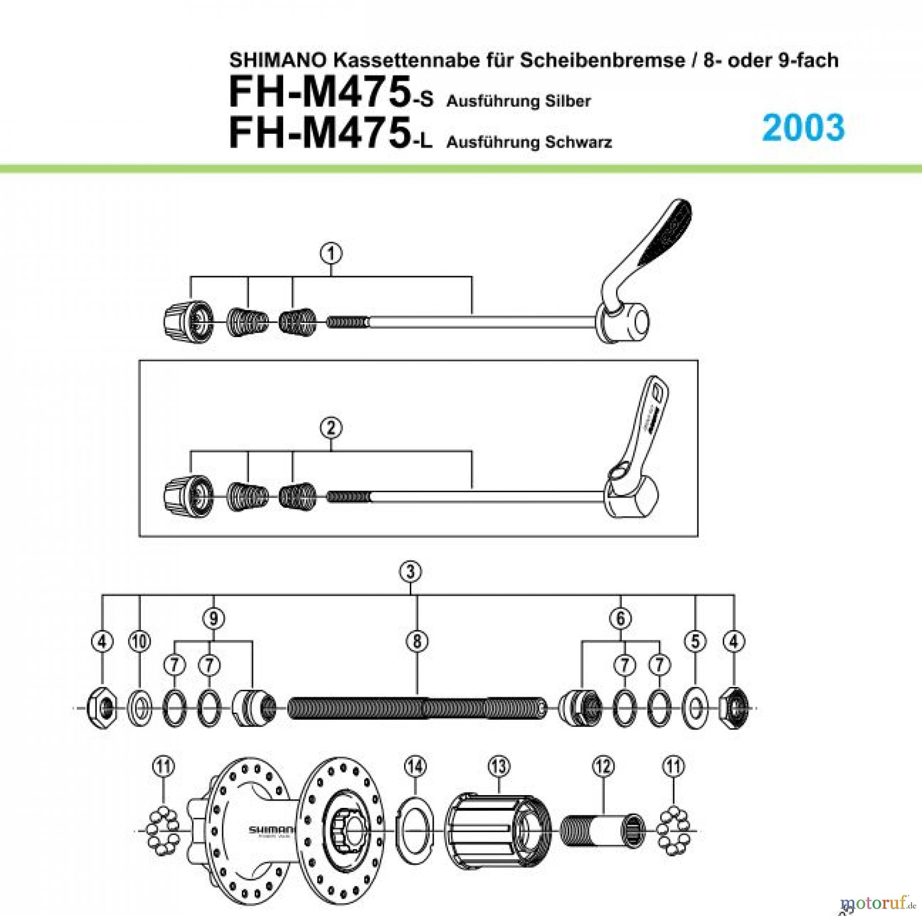 Shimano FH Free Hub - Freilaufnabe FH-M475, 2003 Kassettennabe 8-/9-fach