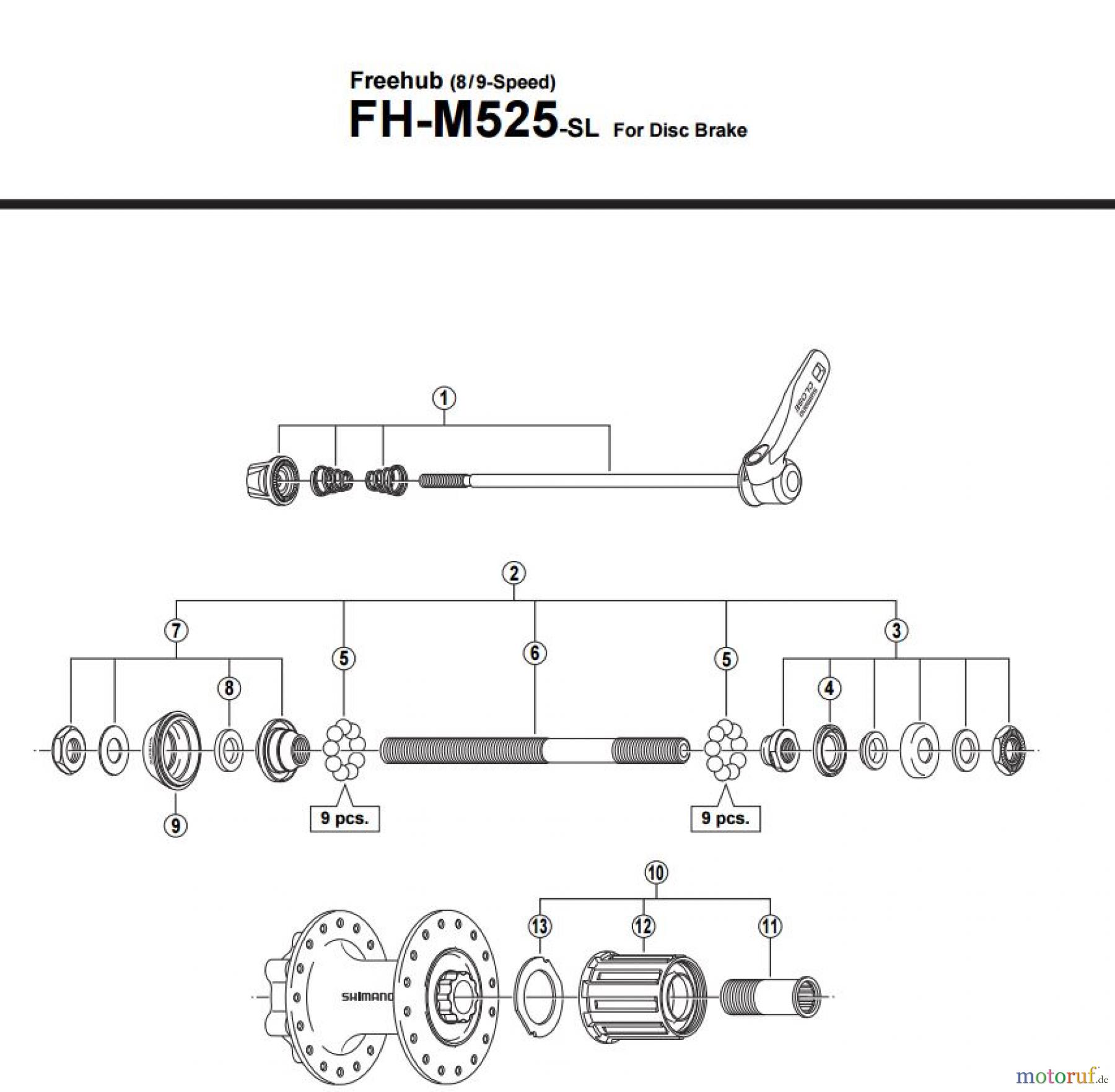 Shimano FH Free Hub - Freilaufnabe FH-M525-SL -2960 Kassettennabe 8-/9-fach